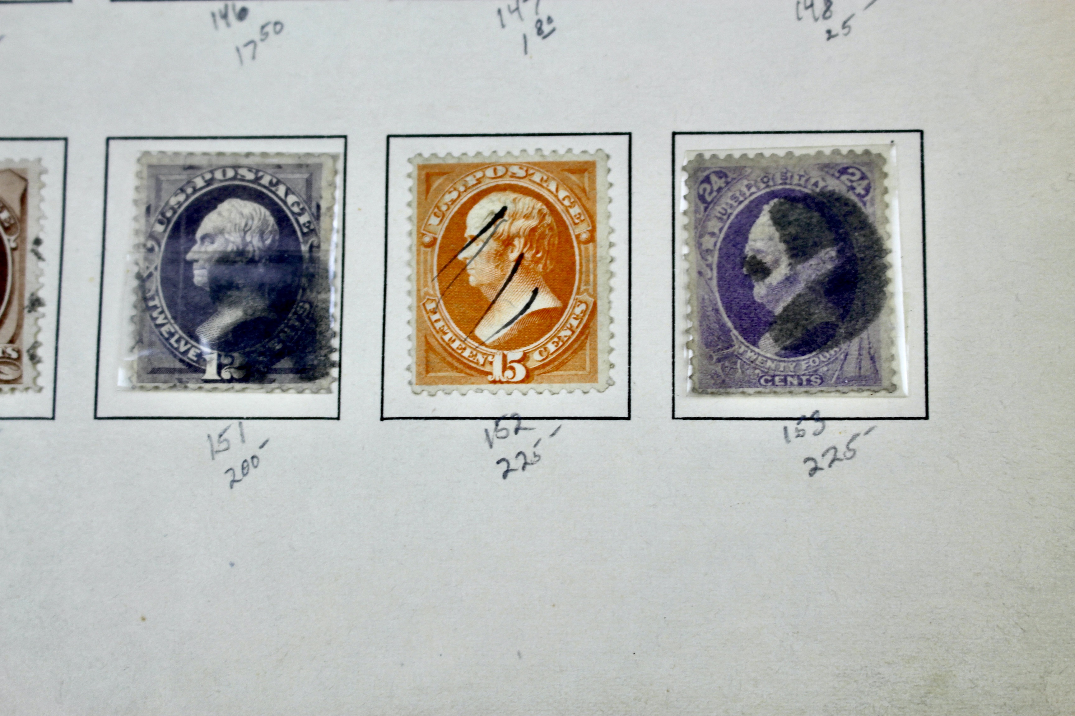 Fourteen Early U.S. Postage Stamps, 1870-1871