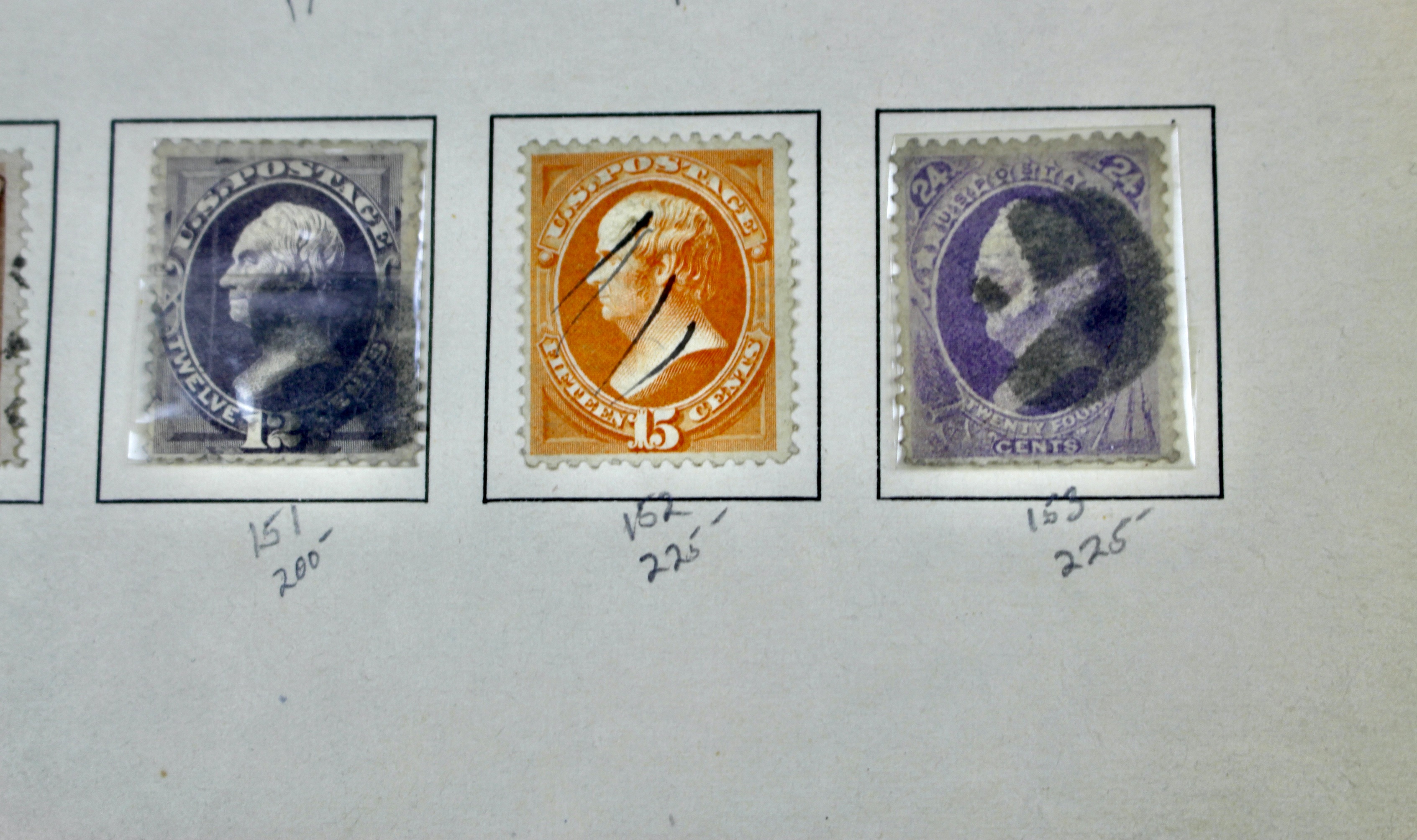 Fourteen Early U.S. Postage Stamps, 1870-1871