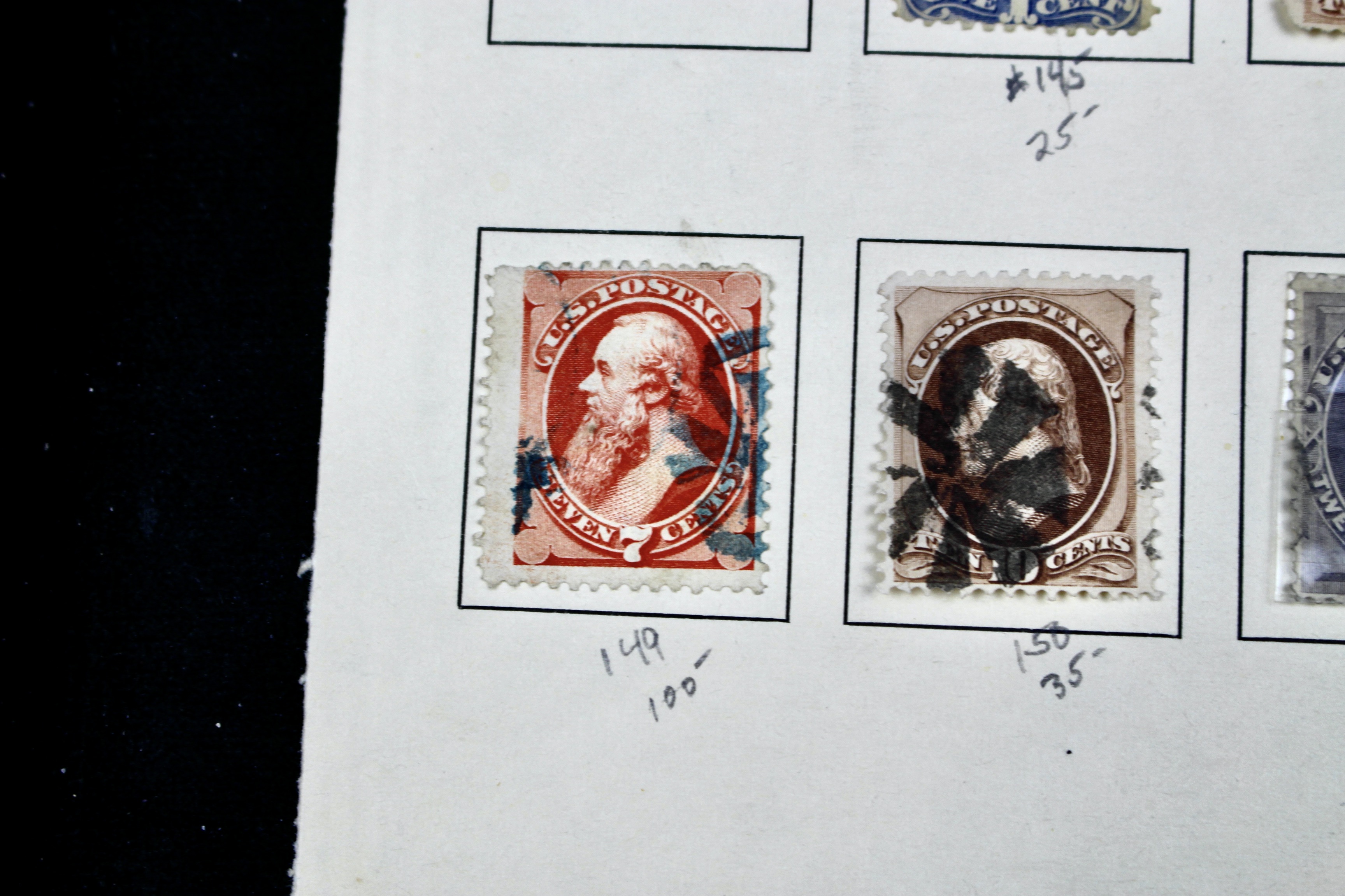 Fourteen Early U.S. Postage Stamps, 1870-1871
