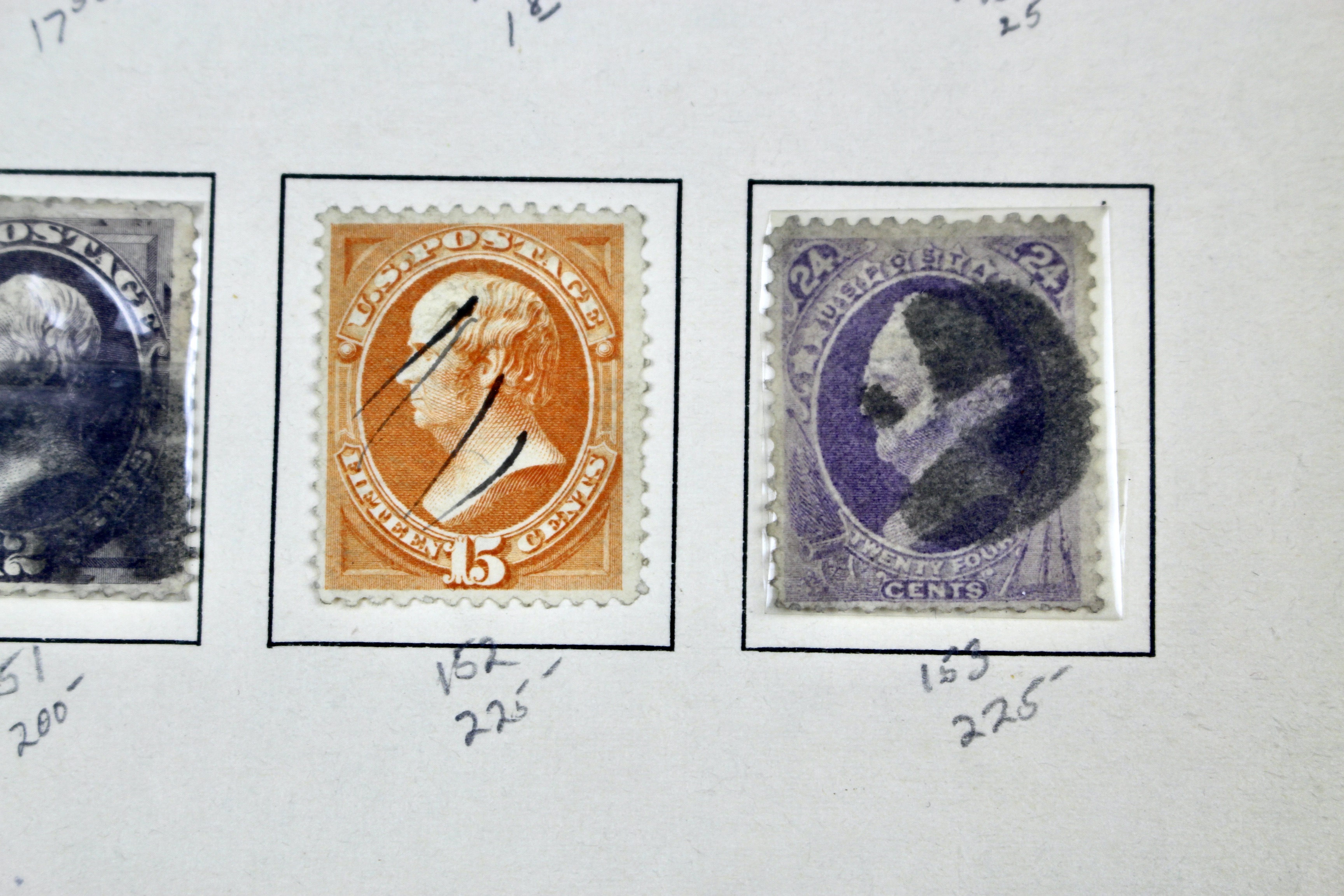 Fourteen Early U.S. Postage Stamps, 1870-1871