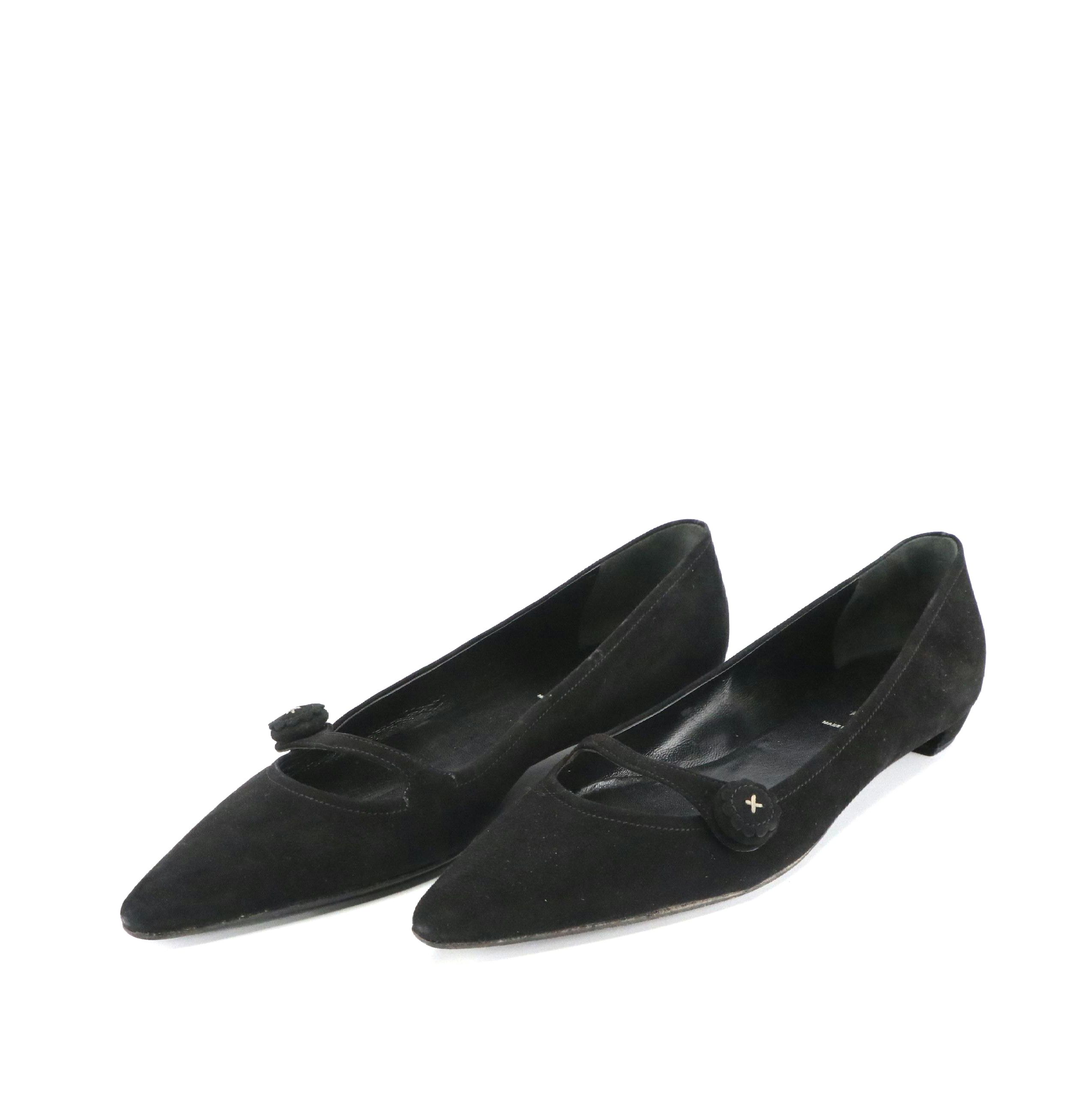 Prada Pointed-Toe Mary Jane Flats in Black Suede