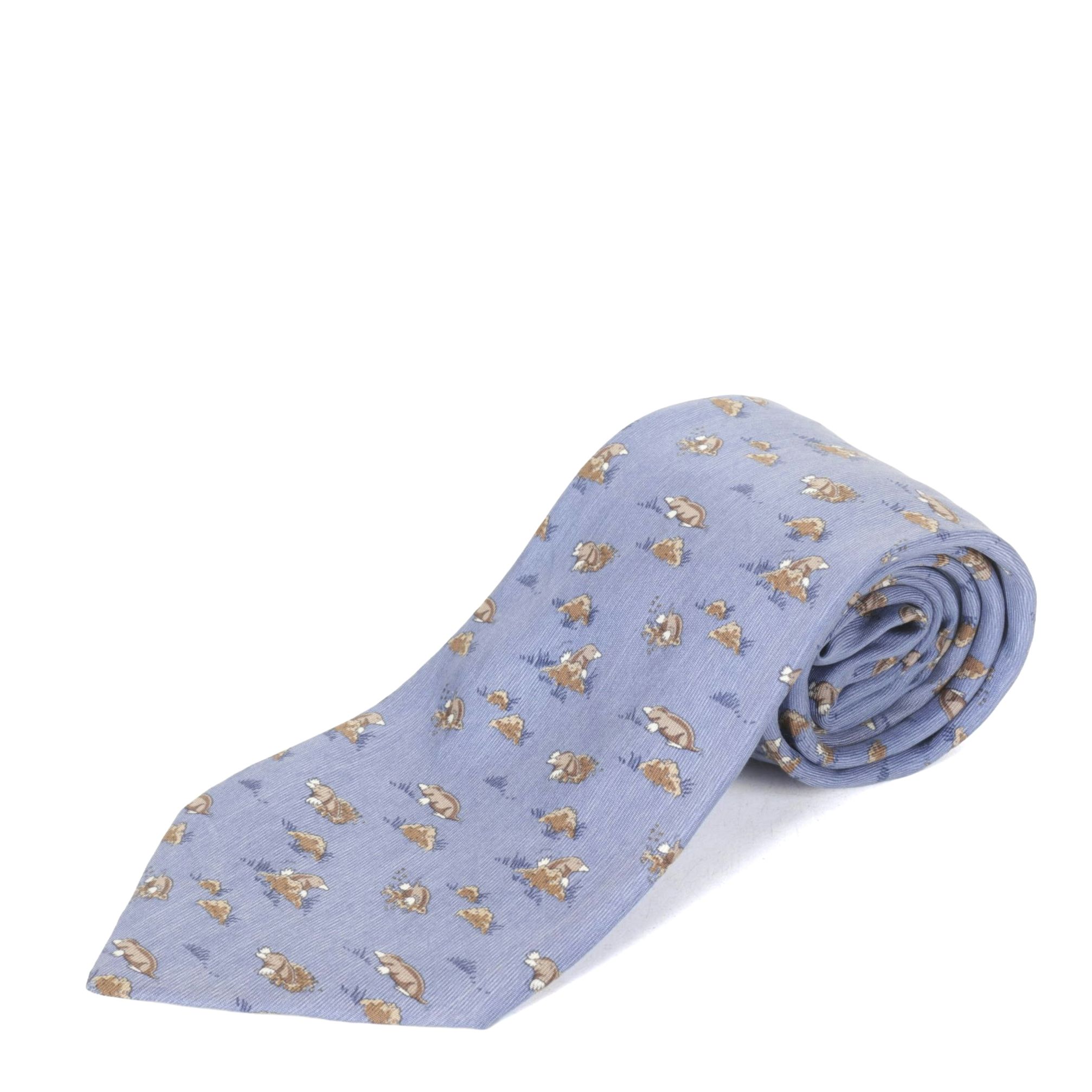Hermès Silk Necktie in Blue with Digging Mole Motif