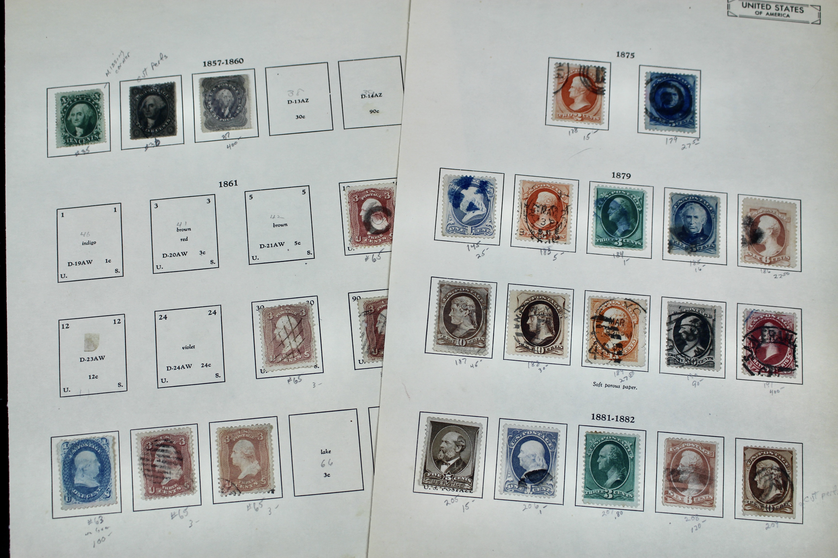 U.S. Postage Stamp Collection, 1857 to 1882