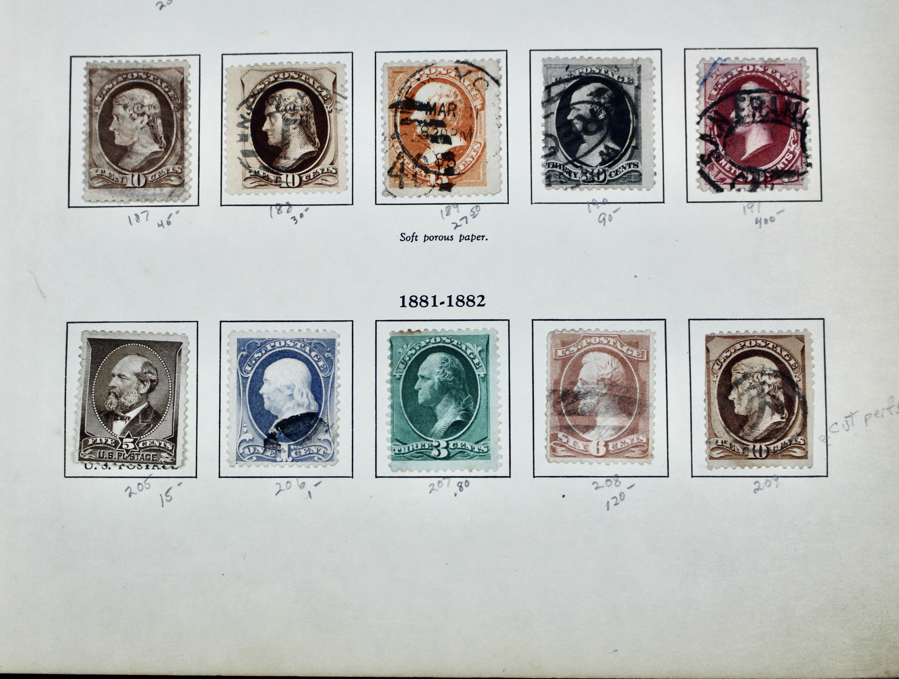U.S. Postage Stamp Collection, 1857 to 1882