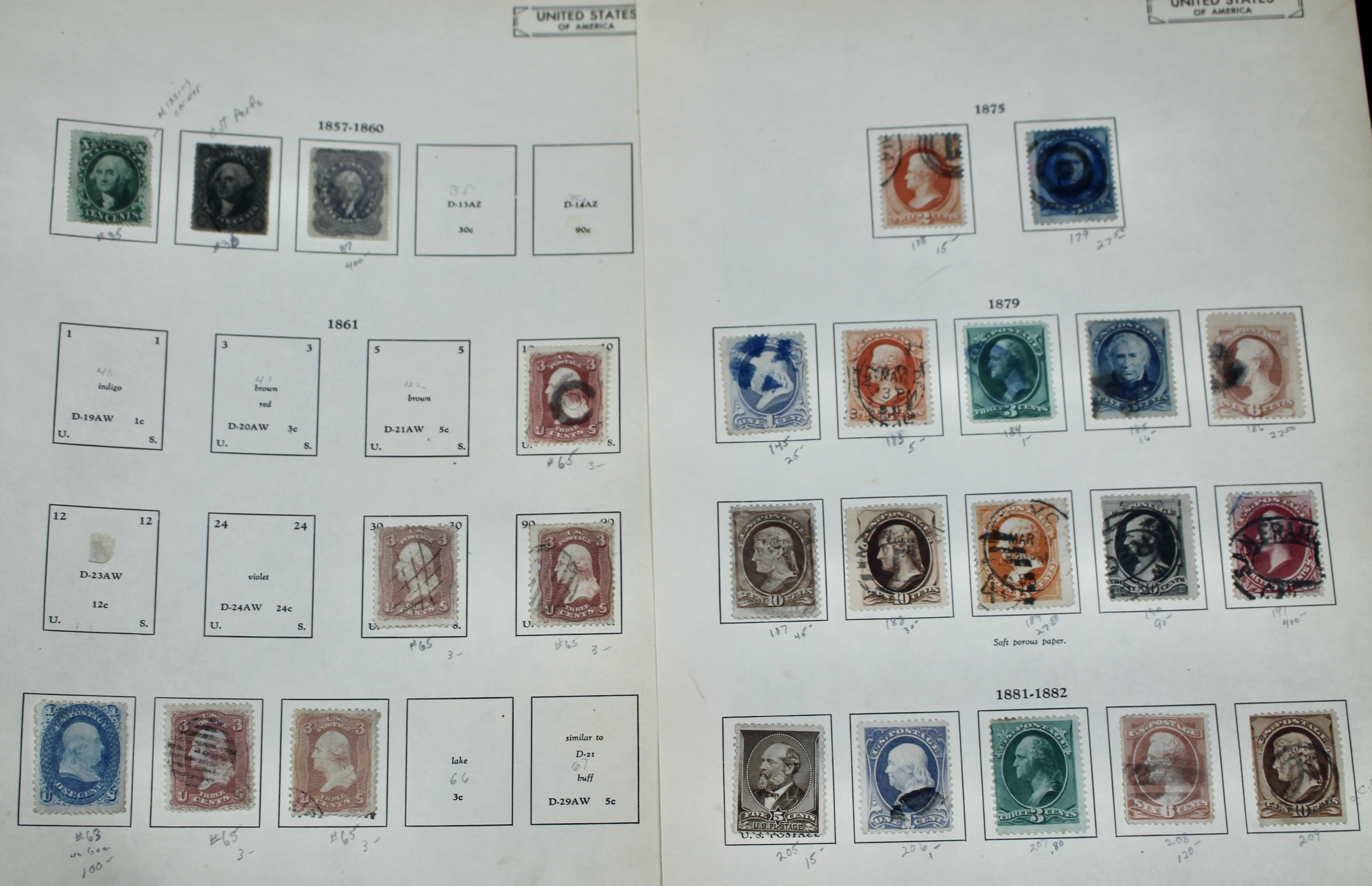 U.S. Postage Stamp Collection, 1857 to 1882