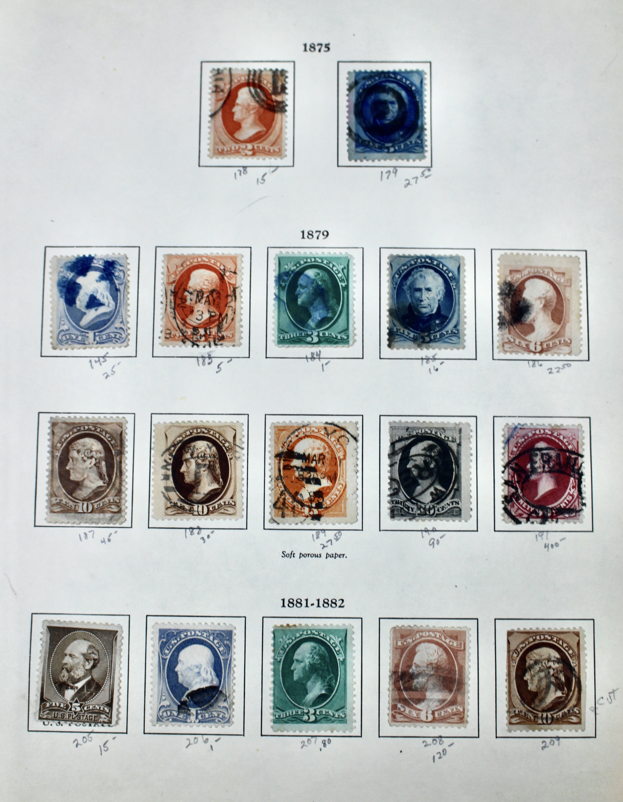 U.S. Postage Stamp Collection, 1857 to 1882