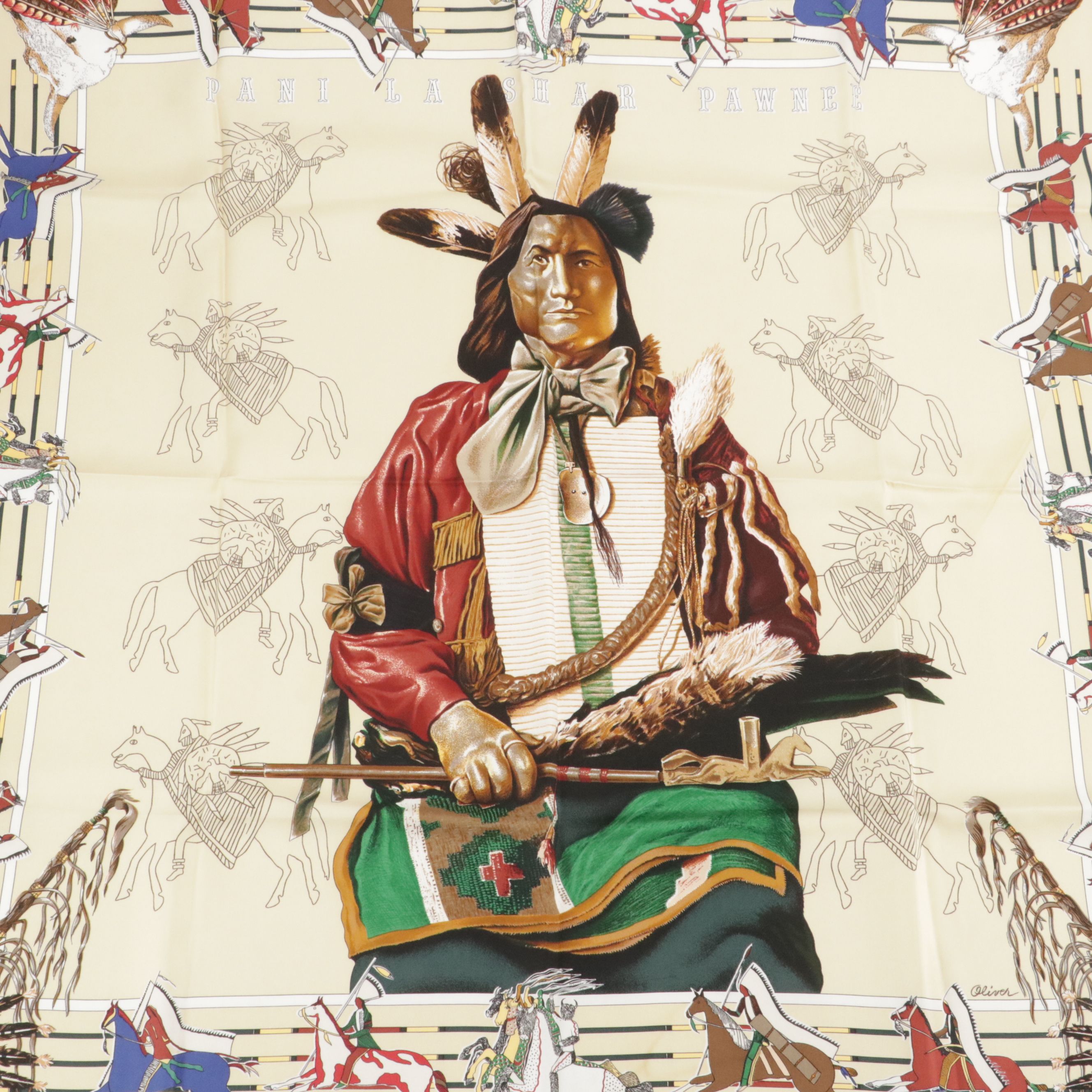 Hermès "Pani La Shar Pawnee" Scarf 90 in Silk Twill 7