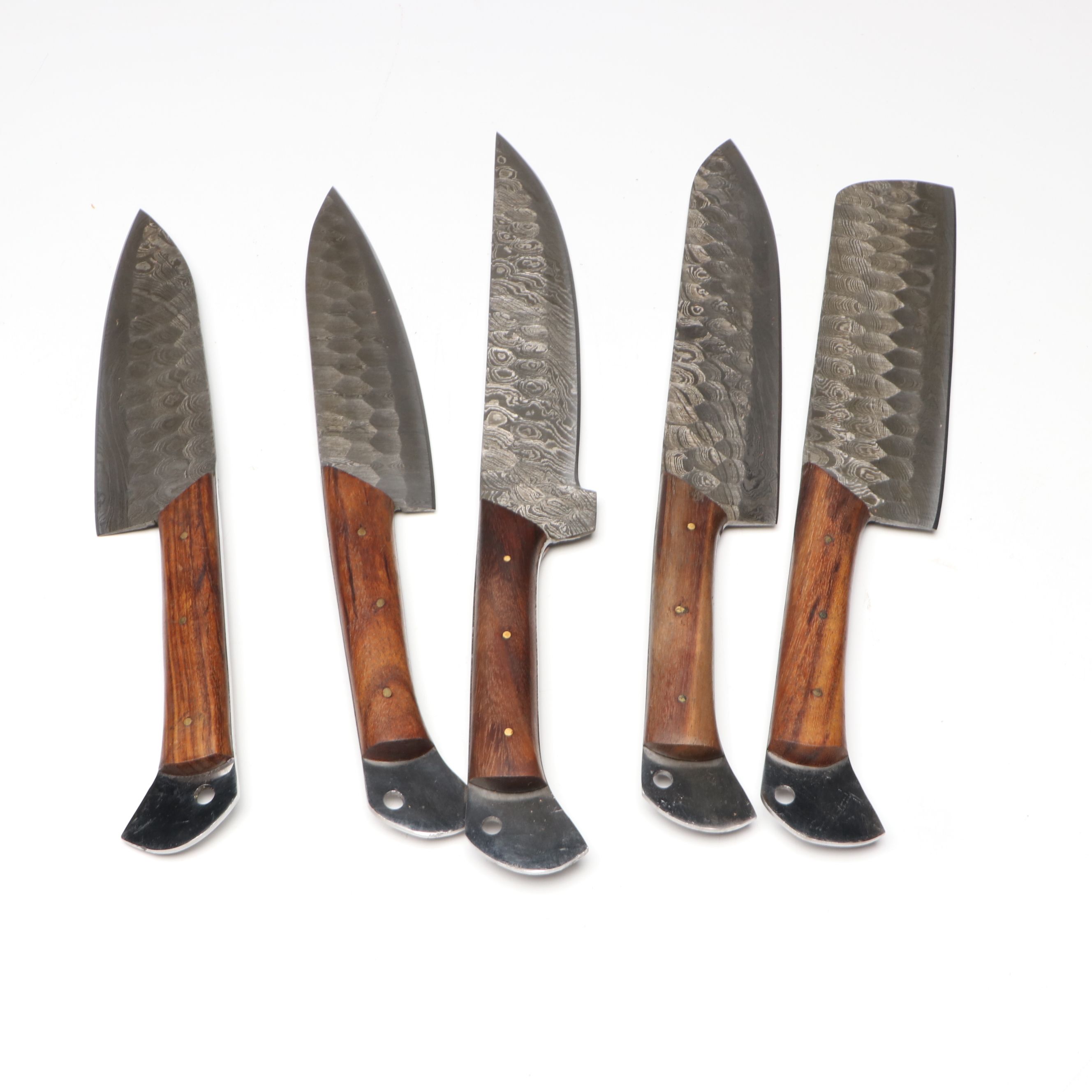 Damascus Steel and Wooden Handled Chef's Knife Set in Suede Leather Roll
