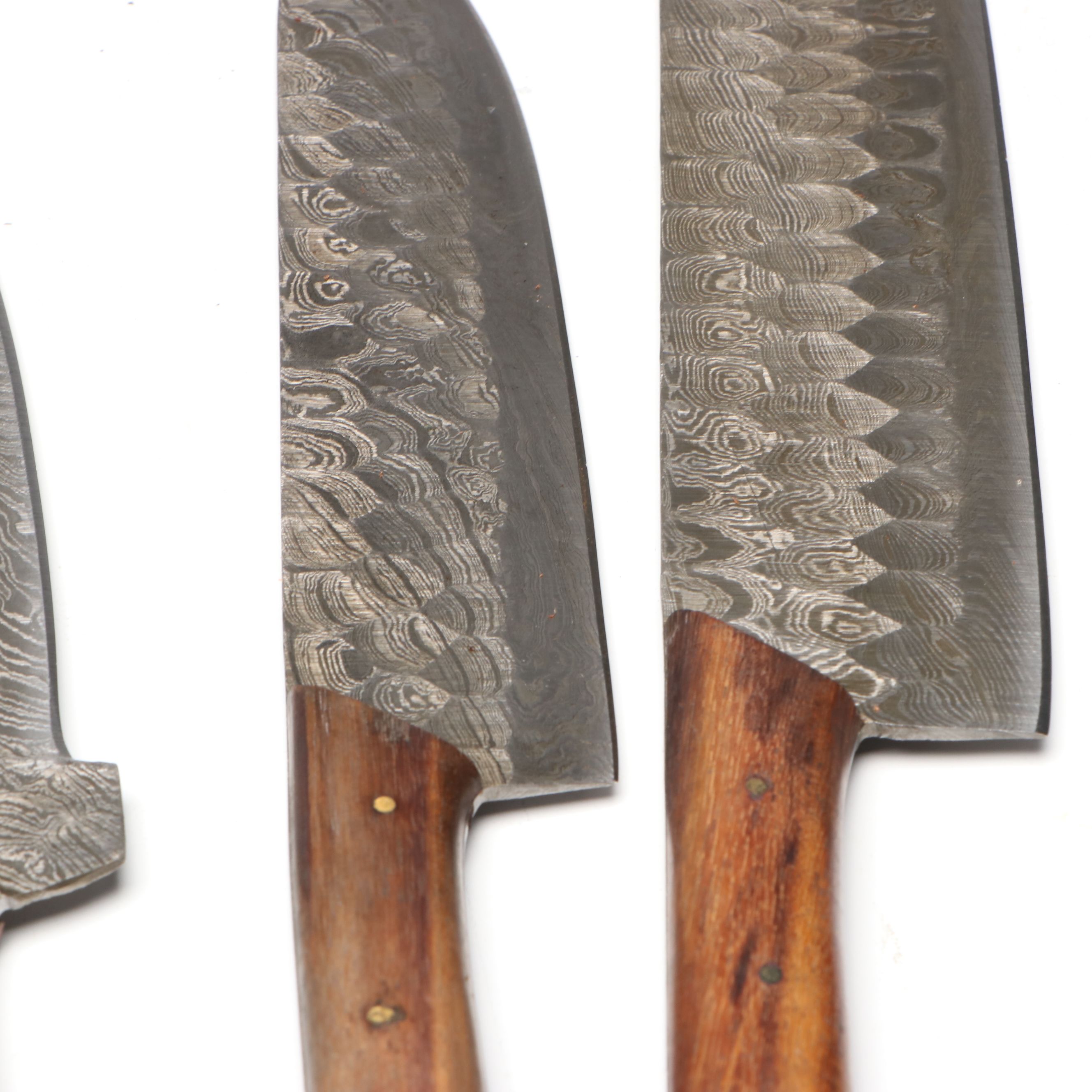 Damascus Steel and Wooden Handled Chef's Knife Set in Suede Leather Roll