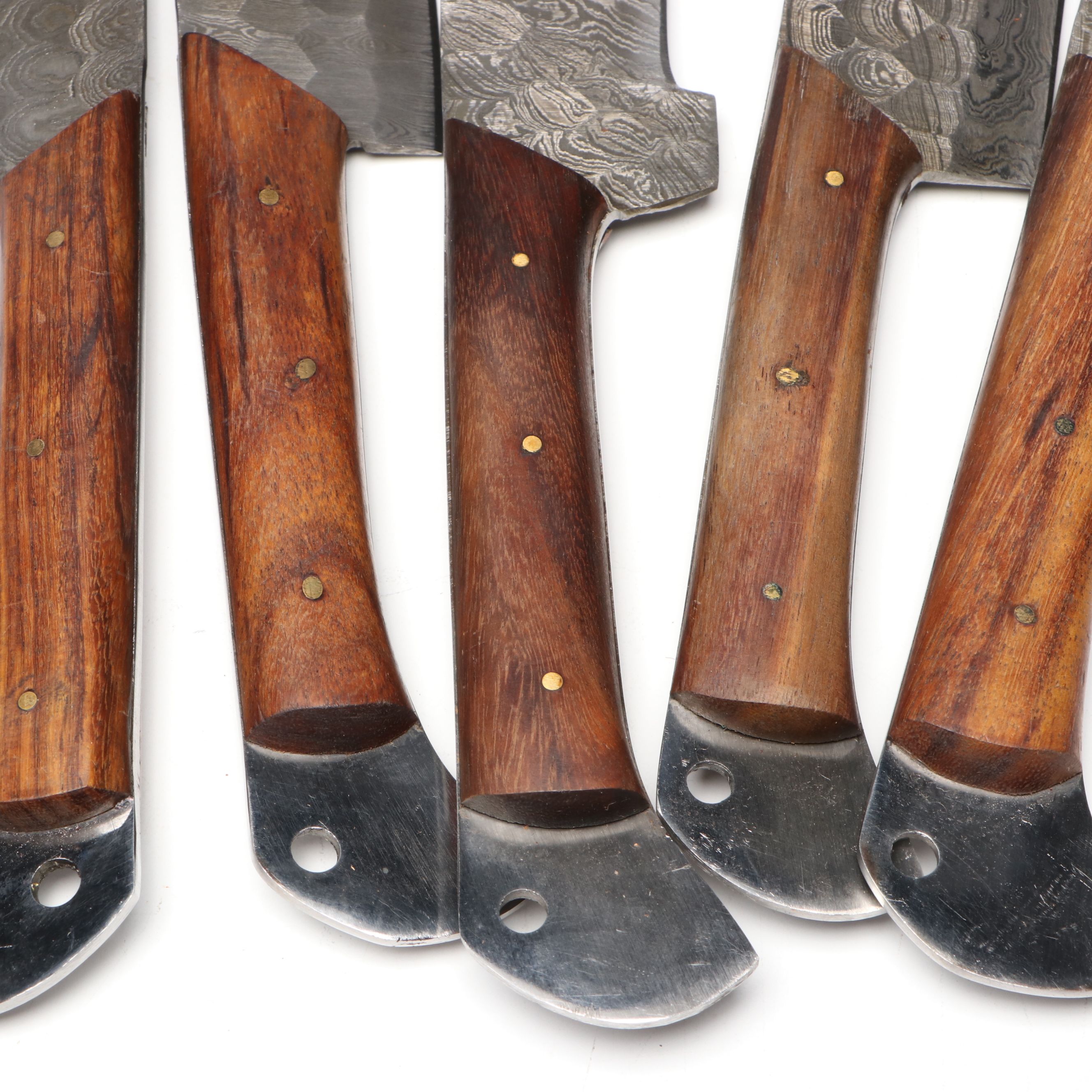 Damascus Steel and Wooden Handled Chef's Knife Set in Suede Leather Roll