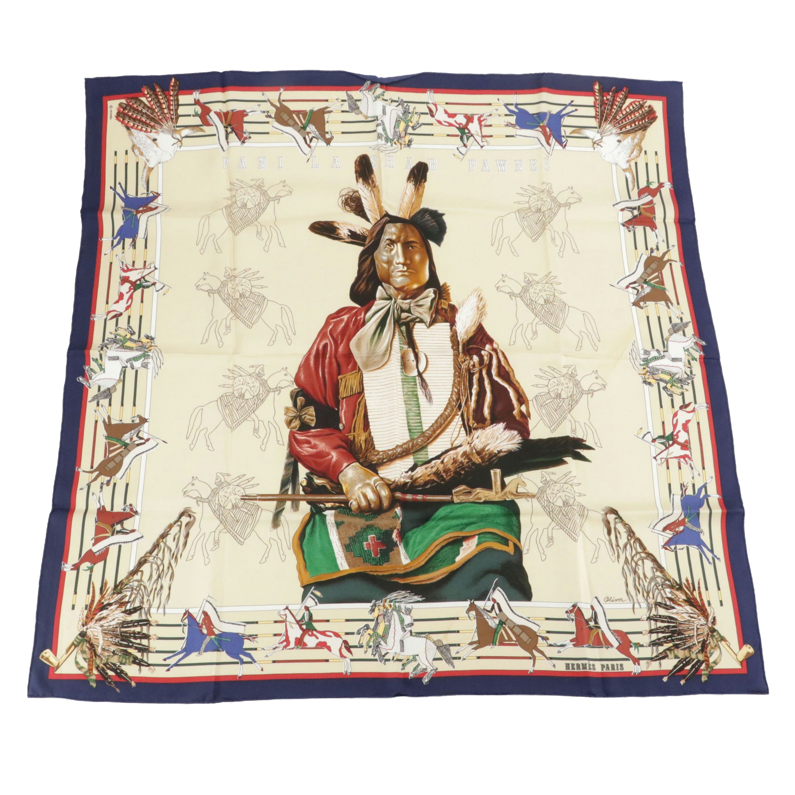 Hermès "Pani La Shar Pawnee" Scarf 90 in Silk Twill 7