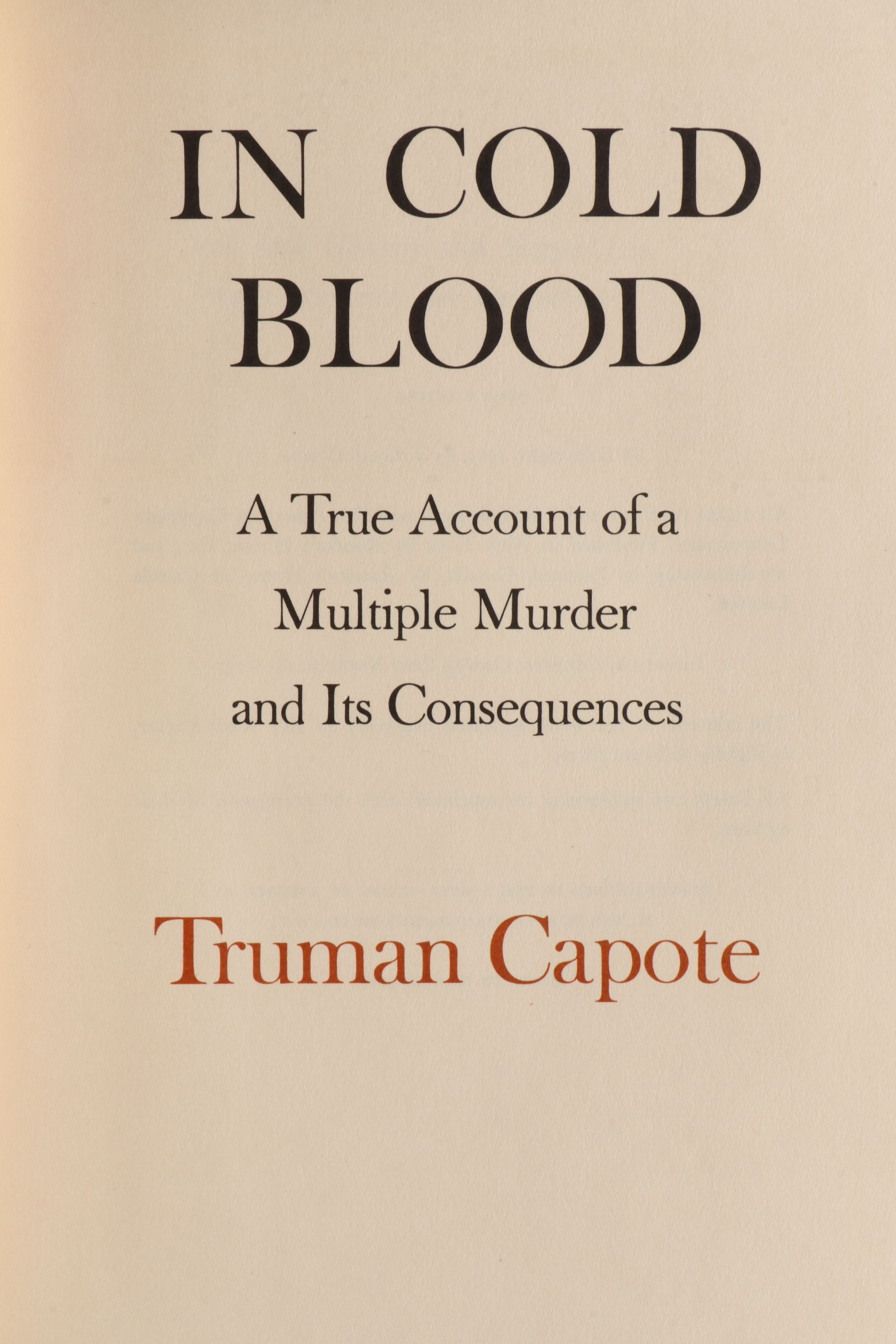 First Edition "In Cold Blood" by Truman Capote, 1966