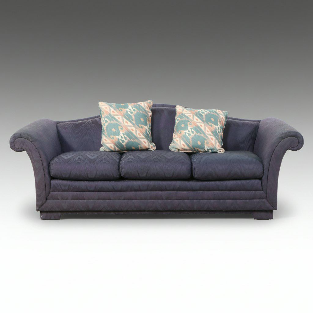 Henredon Flame Stitched Custom Upholstered Camelback Sofa