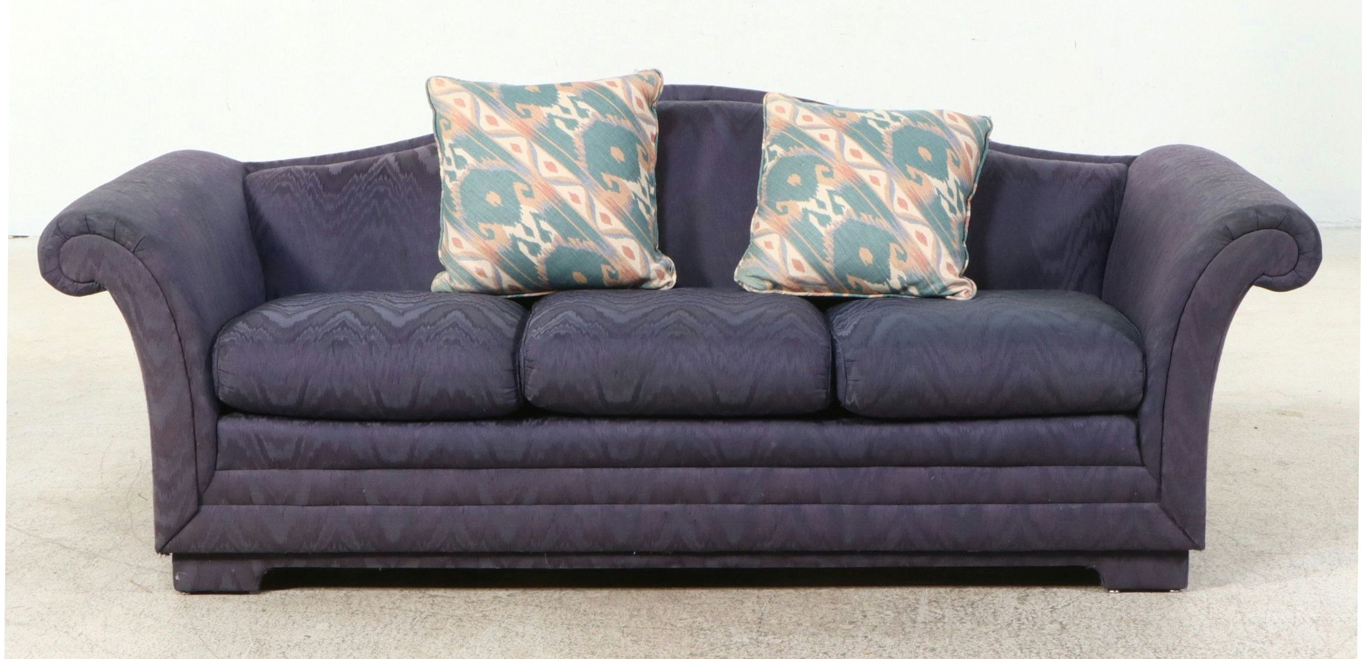 Henredon Flame Stitched Custom Upholstered Camelback Sofa