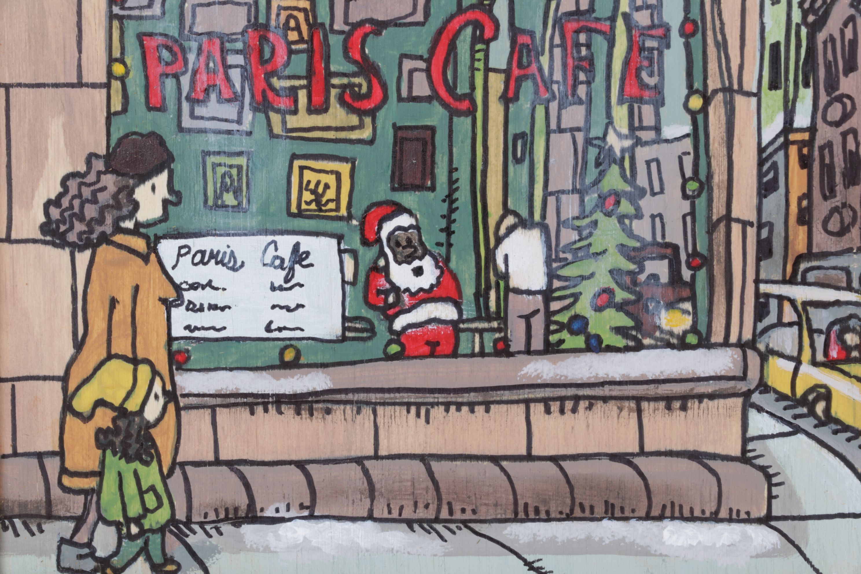 Aaron Wooten Mixed Media Painting of Stylized Facade "Paris Cafe", 2025