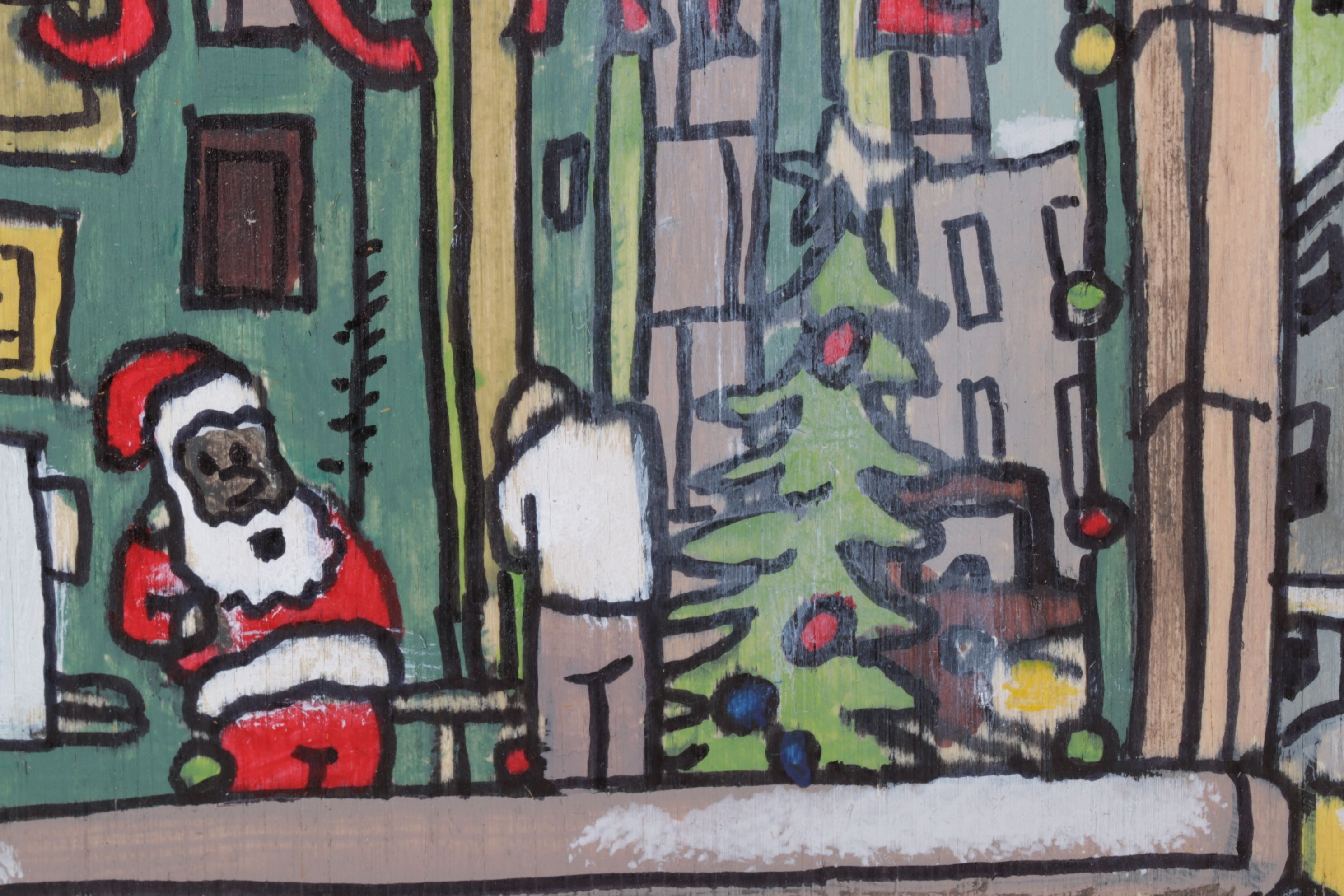 Aaron Wooten Mixed Media Painting of Stylized Facade "Paris Cafe", 2025