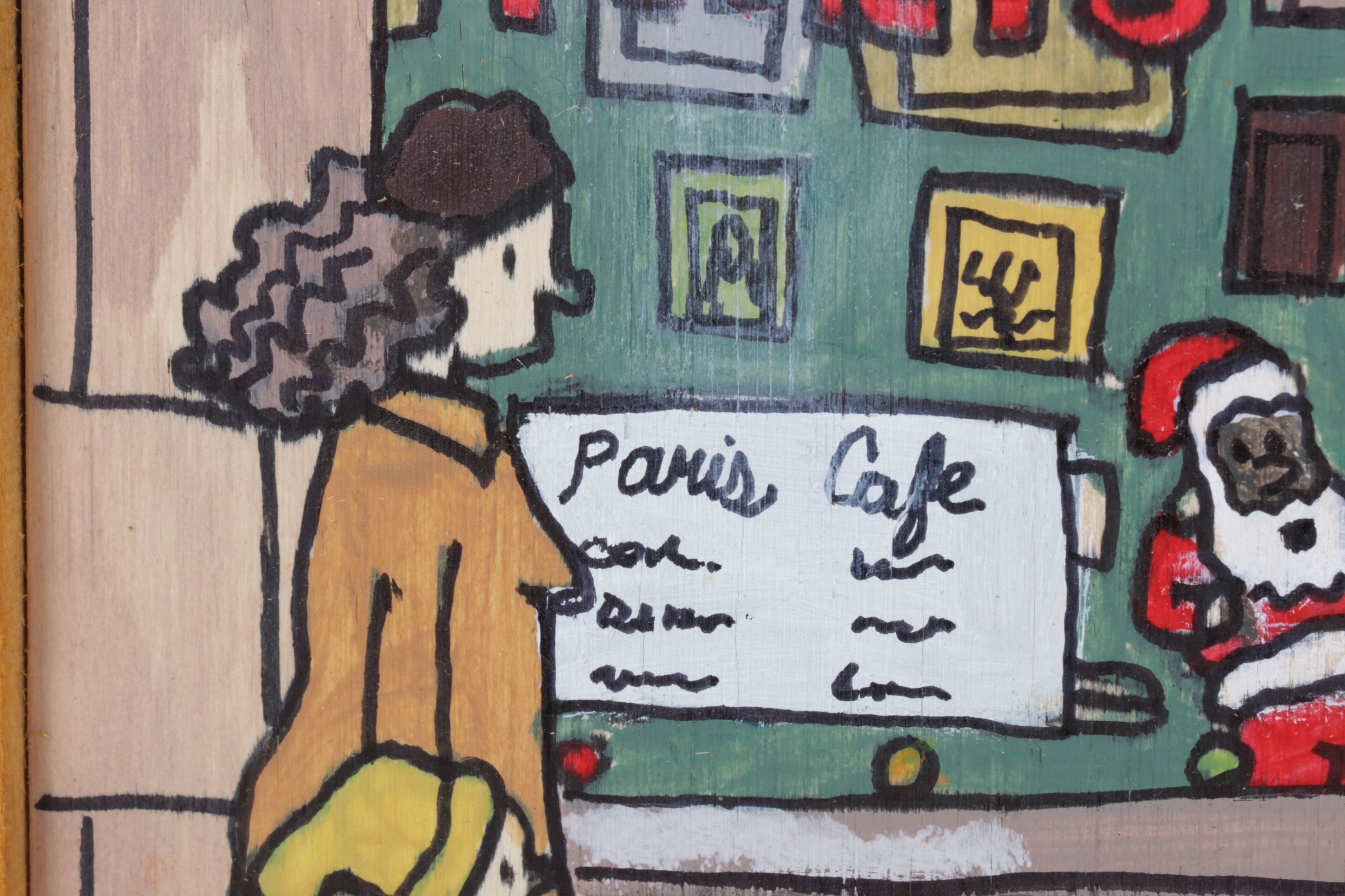 Aaron Wooten Mixed Media Painting of Stylized Facade "Paris Cafe", 2025