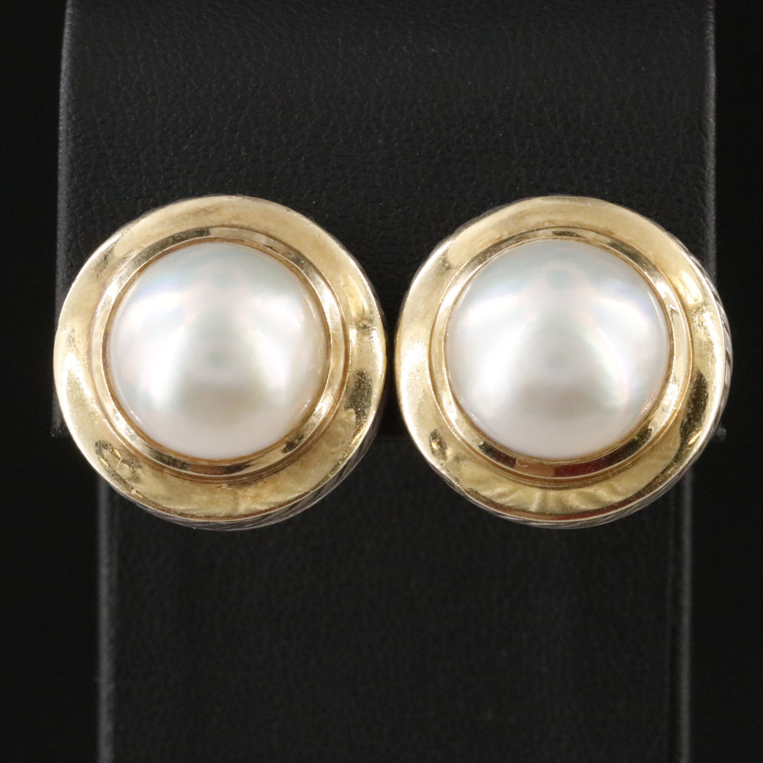 David Yurman Sterling and 18K Mabé  Pearl Earrings