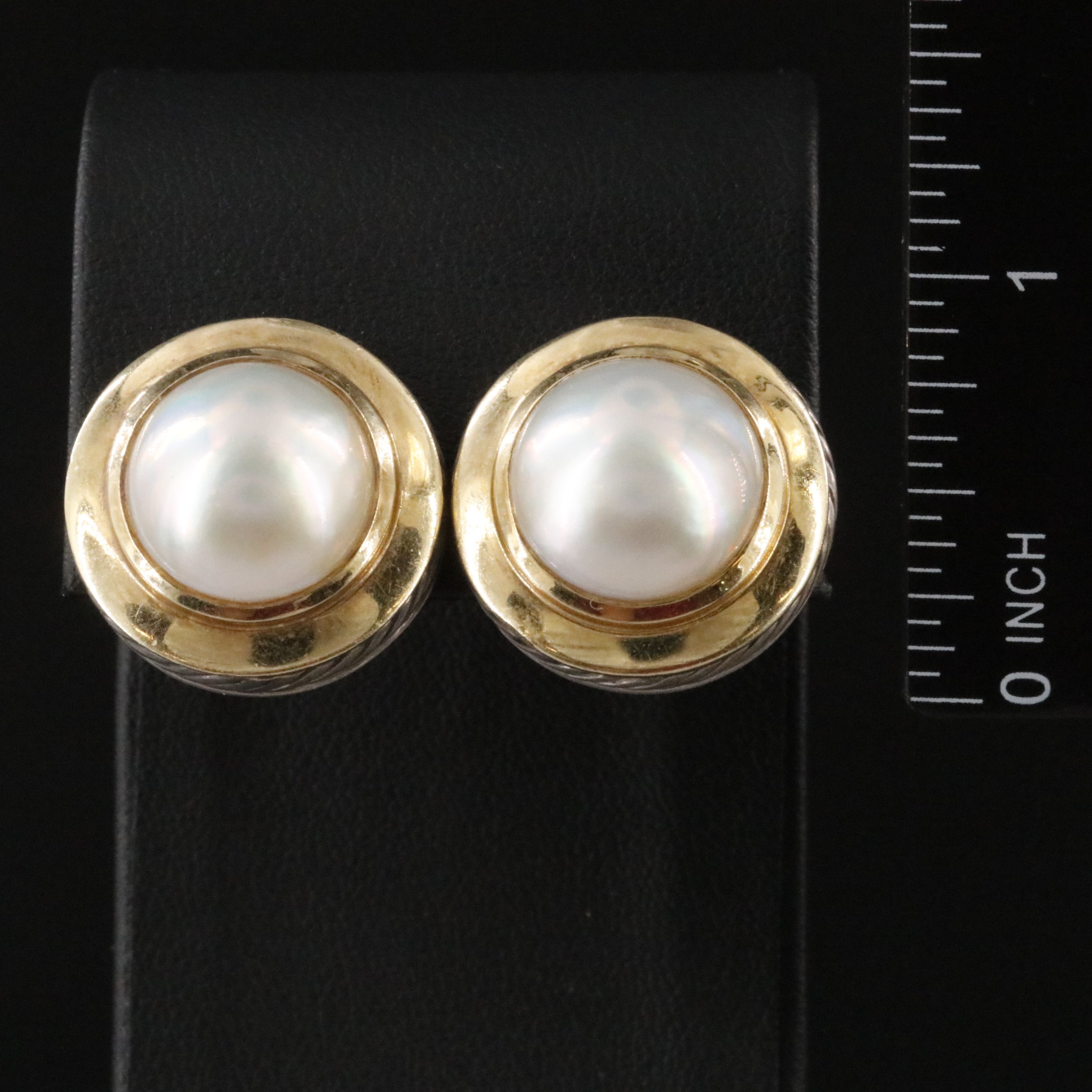 David Yurman Sterling and 18K Mabé  Pearl Earrings