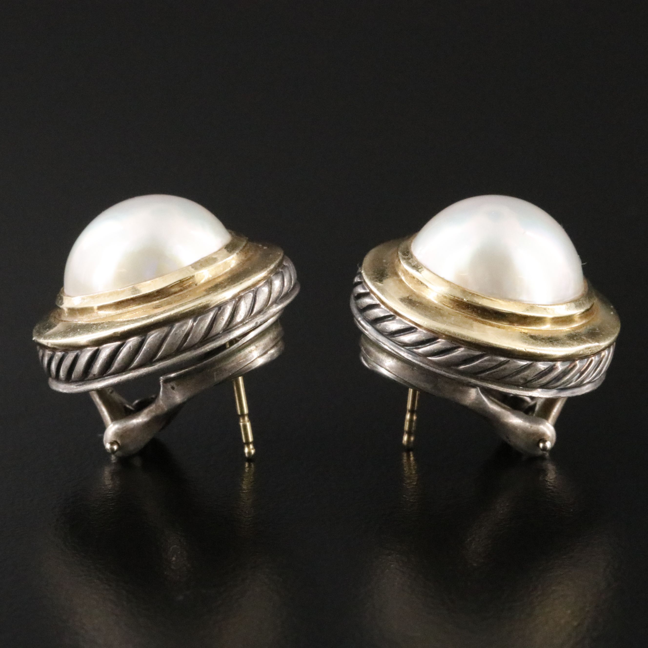 David Yurman Sterling and 18K Mabé  Pearl Earrings