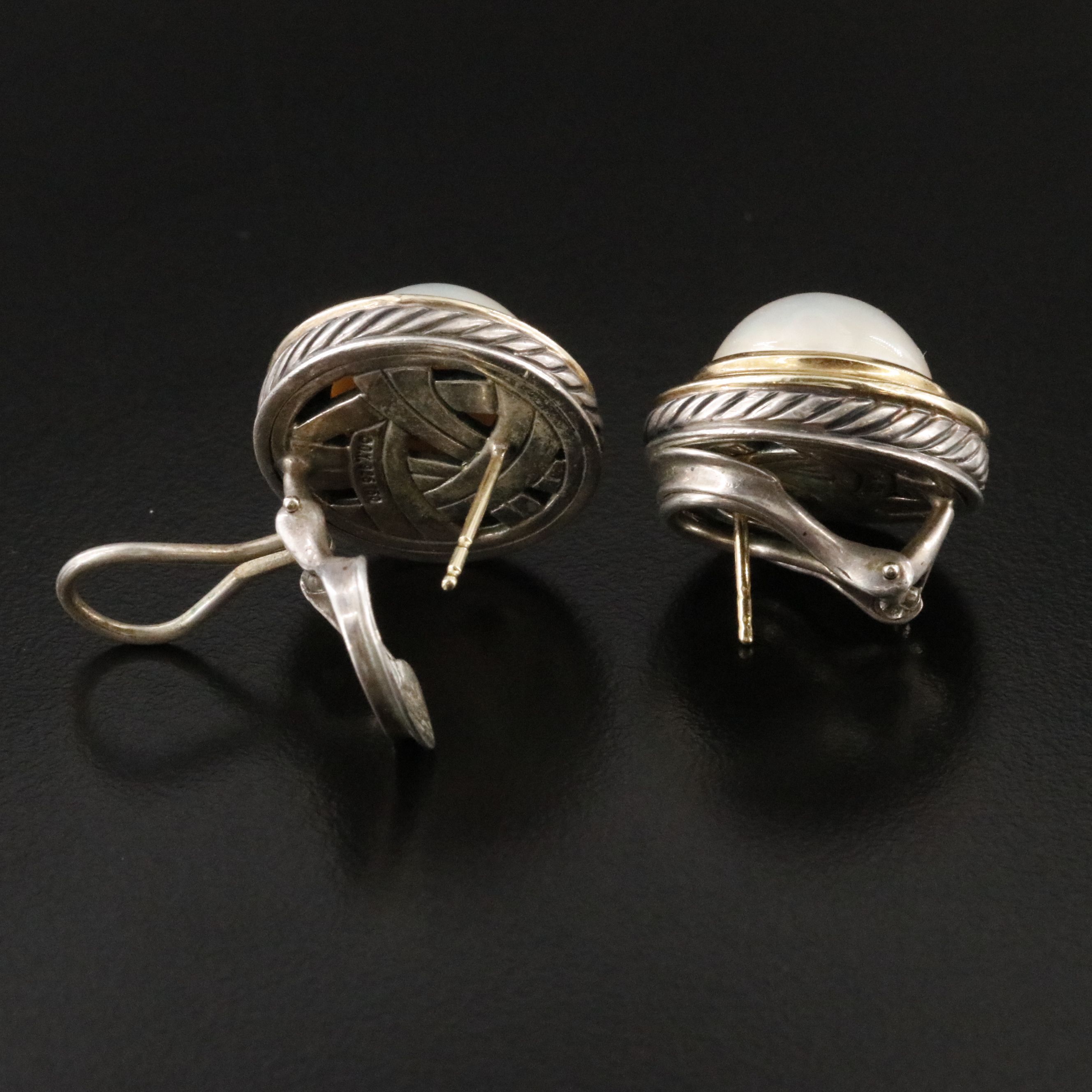 David Yurman Sterling and 18K Mabé  Pearl Earrings