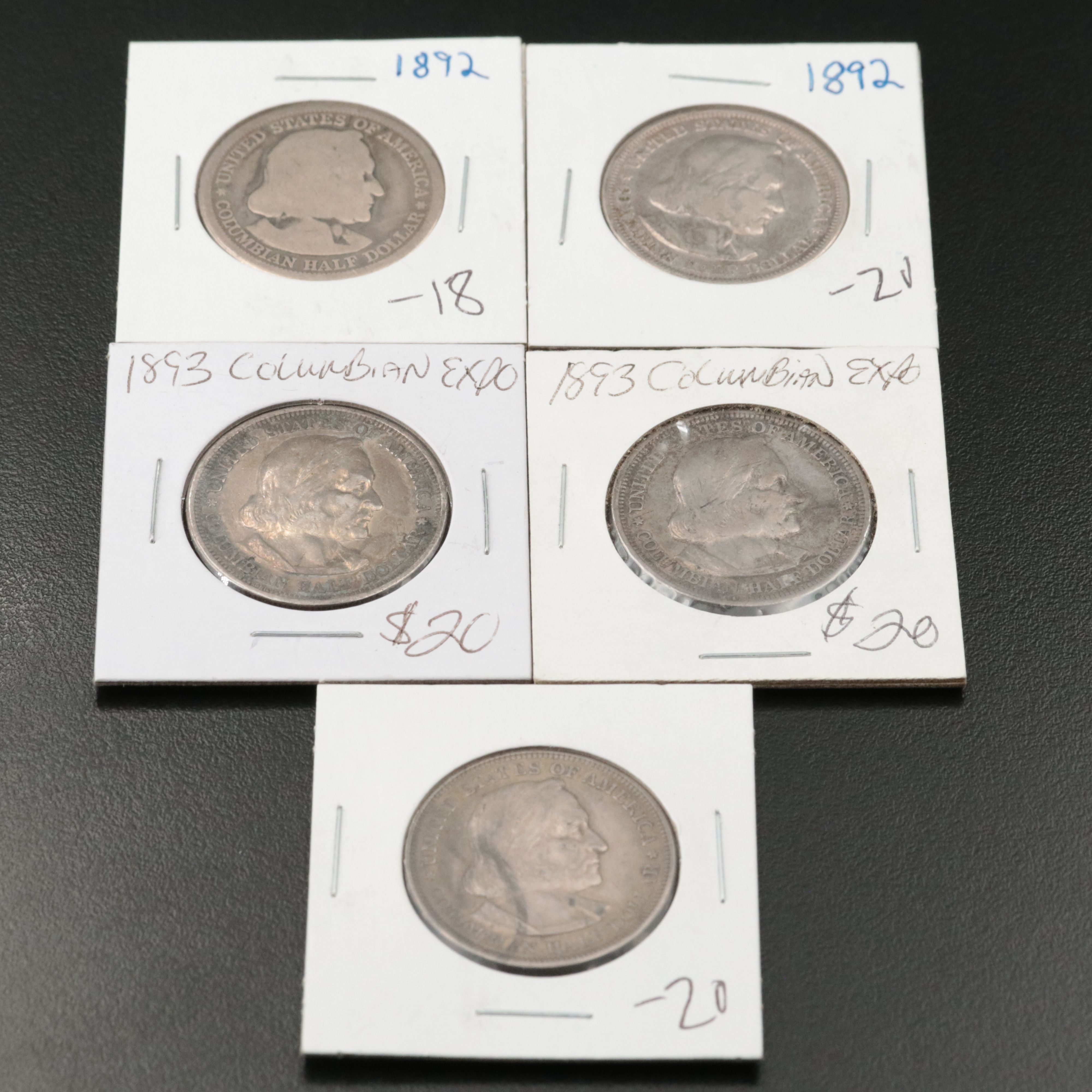 Five Colombian Commemorative Silver Half Dollars