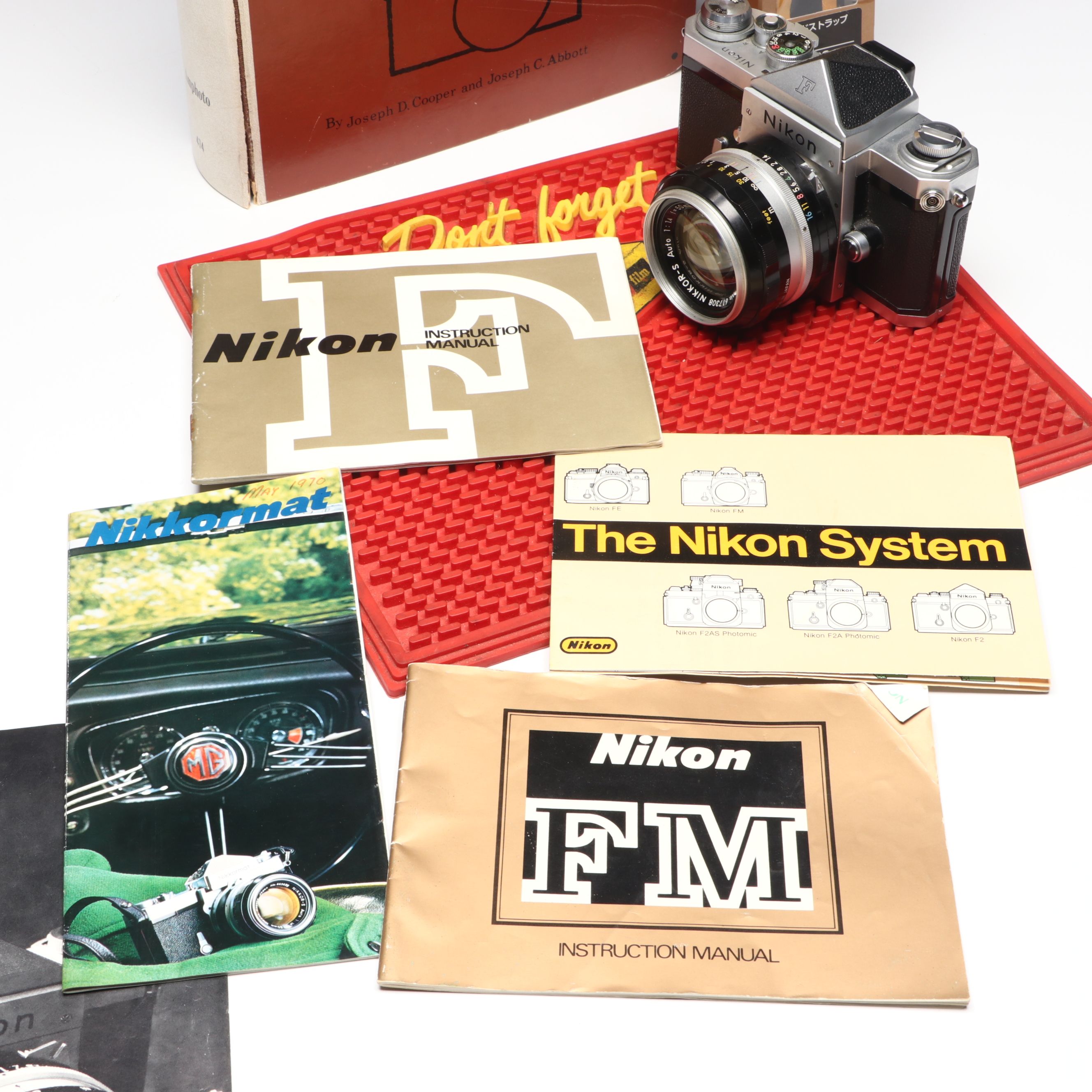 Nikon F, 50mm 1.4 Lens, Nikon F Nikkormat Photography Handbook and Nikon Items