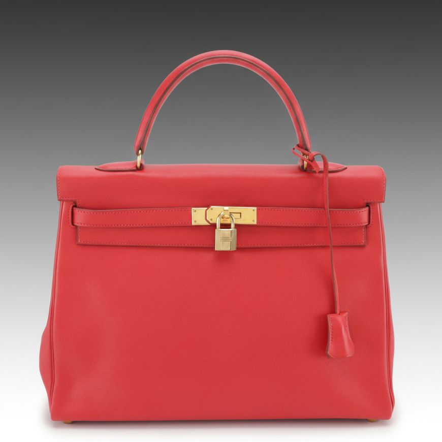 Hermès Kelly Retourne 35 Satchel in Red Gulliver Leather