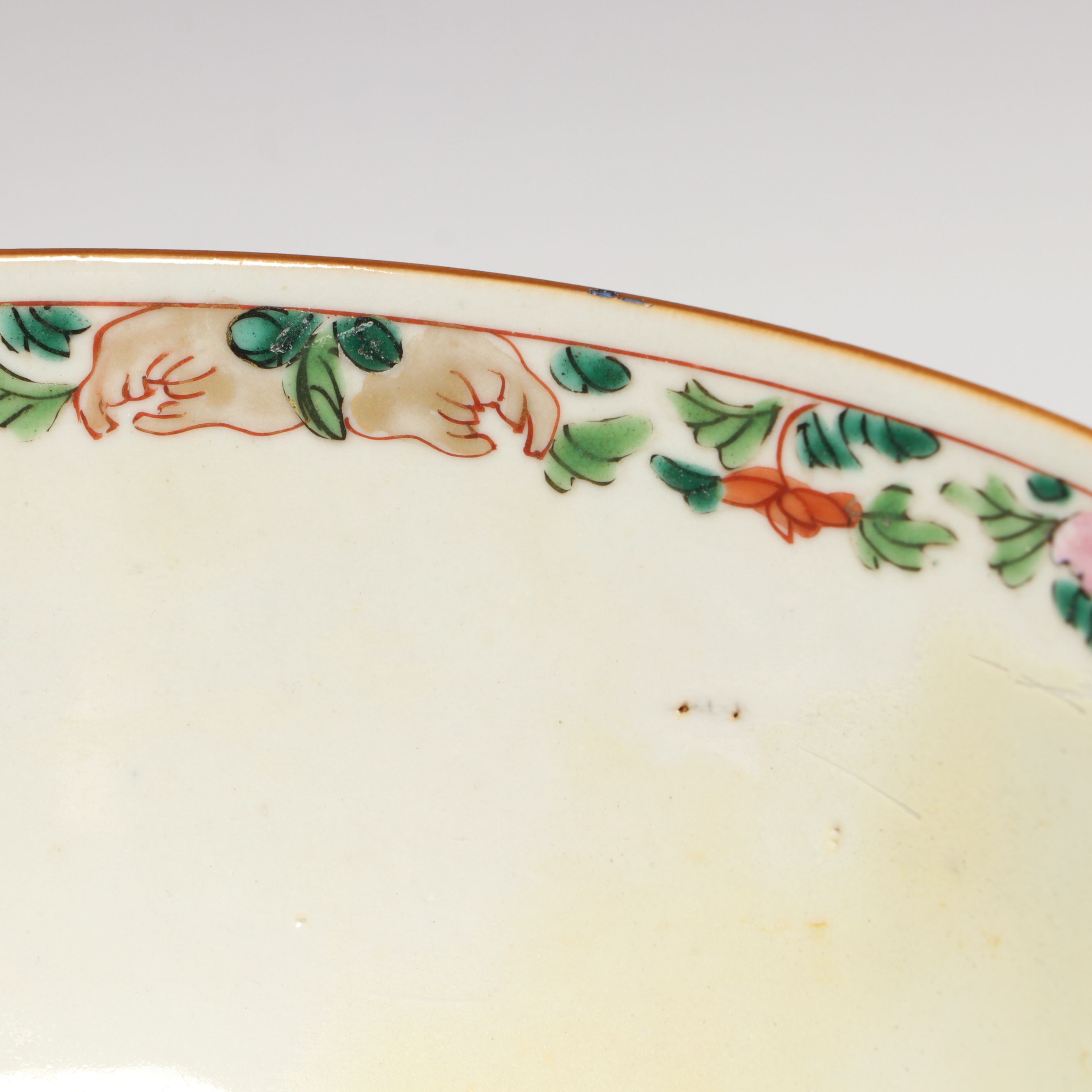 Chinese Floral Porcelain Bowl on Wood Base