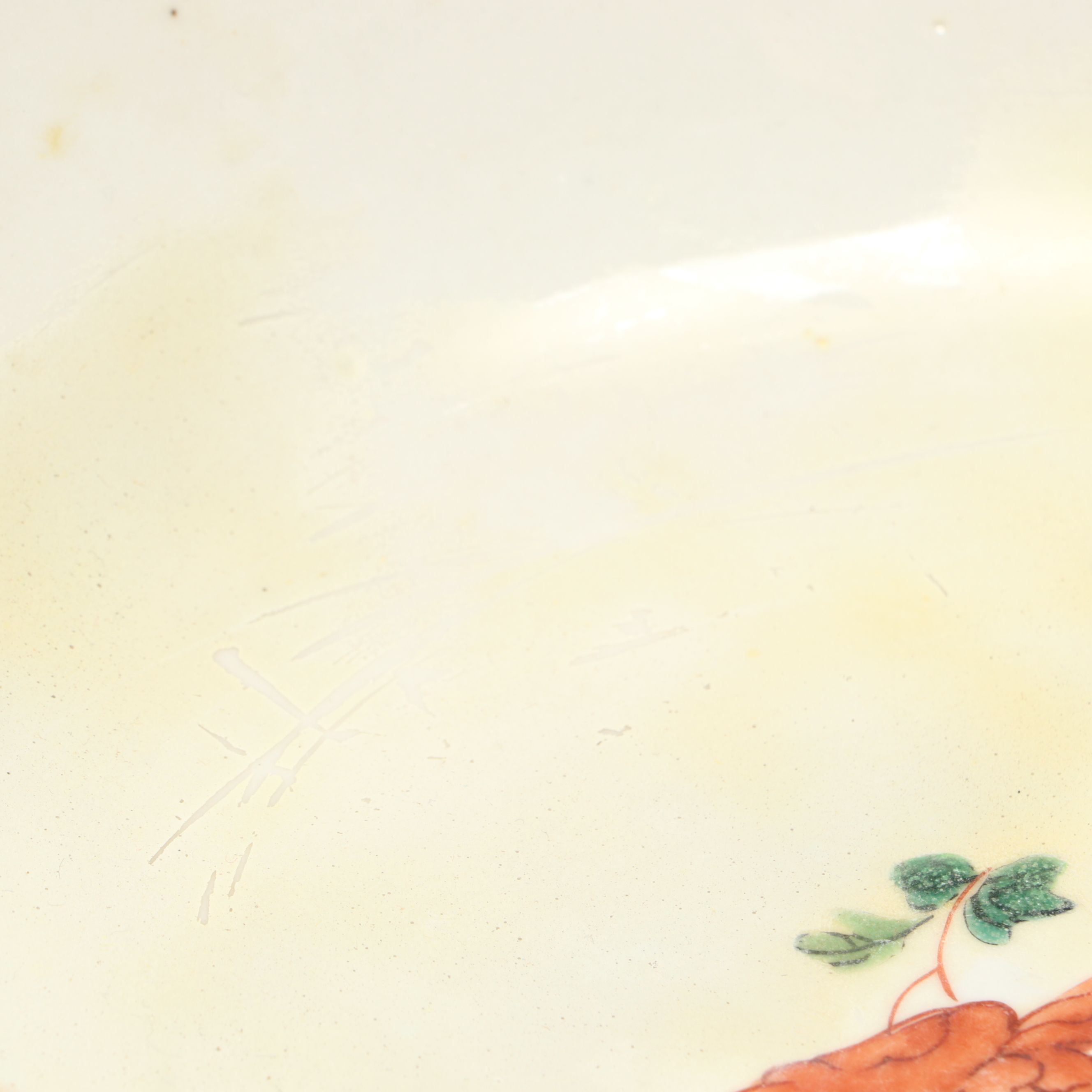 Chinese Floral Porcelain Bowl on Wood Base