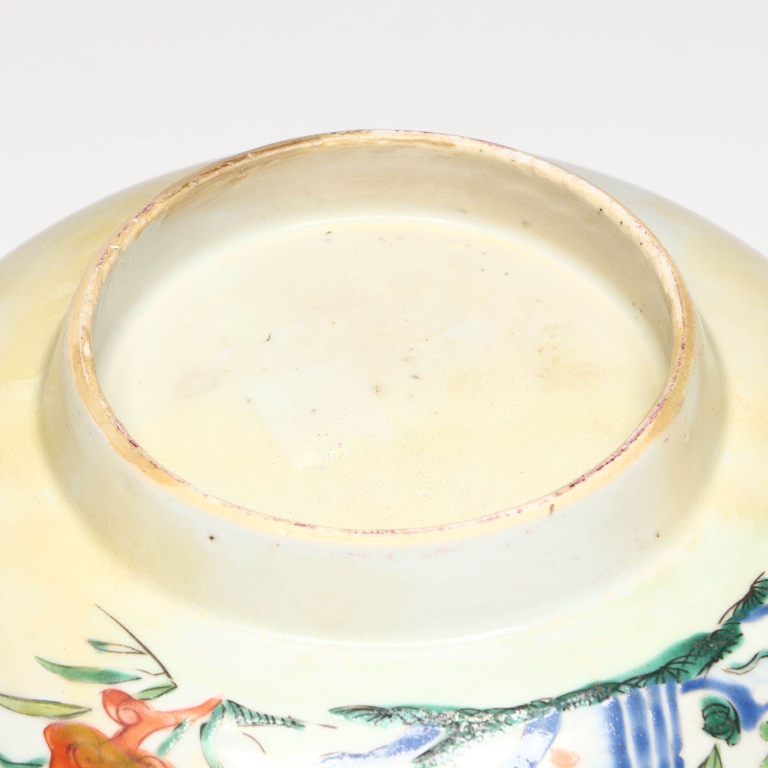 Chinese Floral Porcelain Bowl on Wood Base