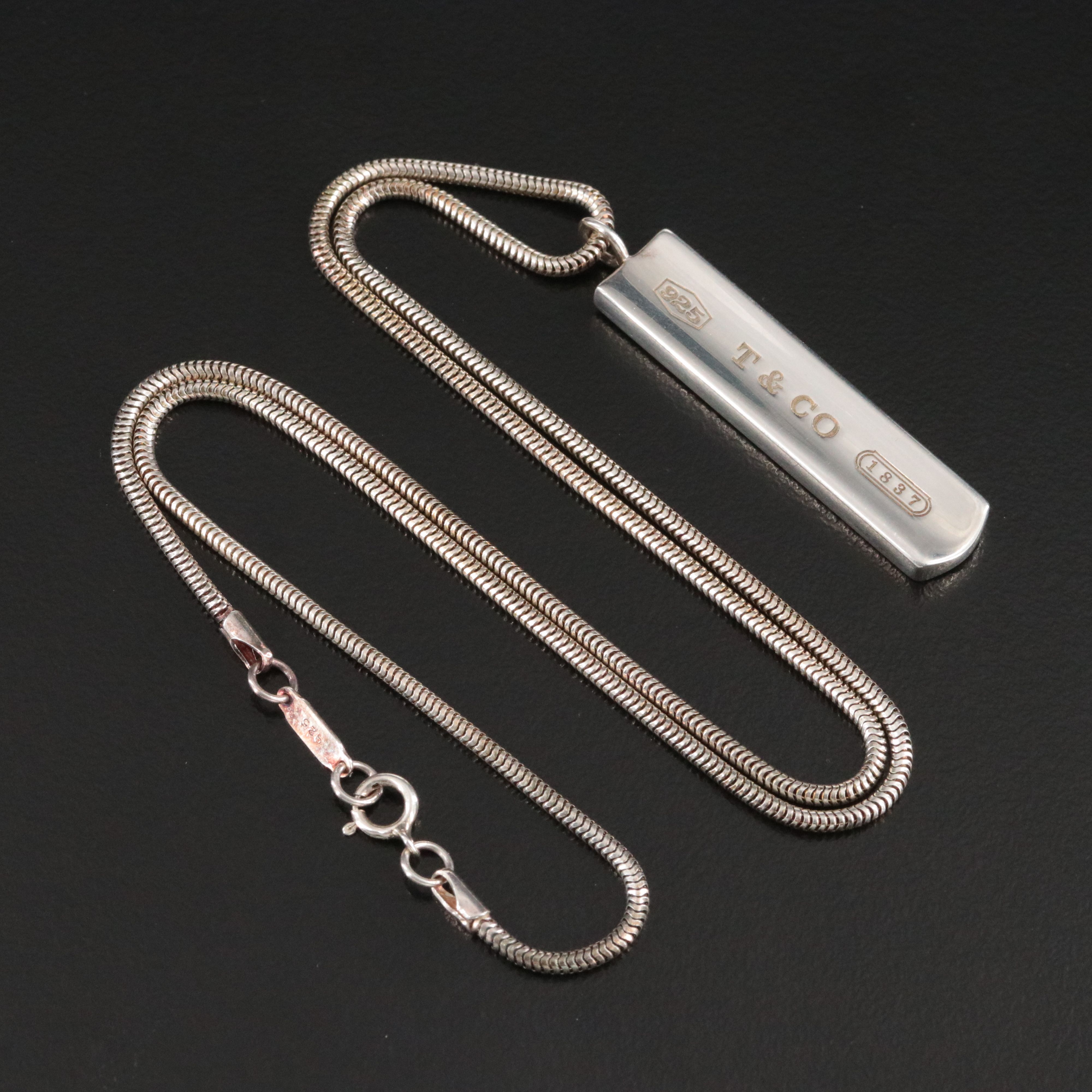 Tiffany & Co. 1837 Sterling Bar Plate Necklace
