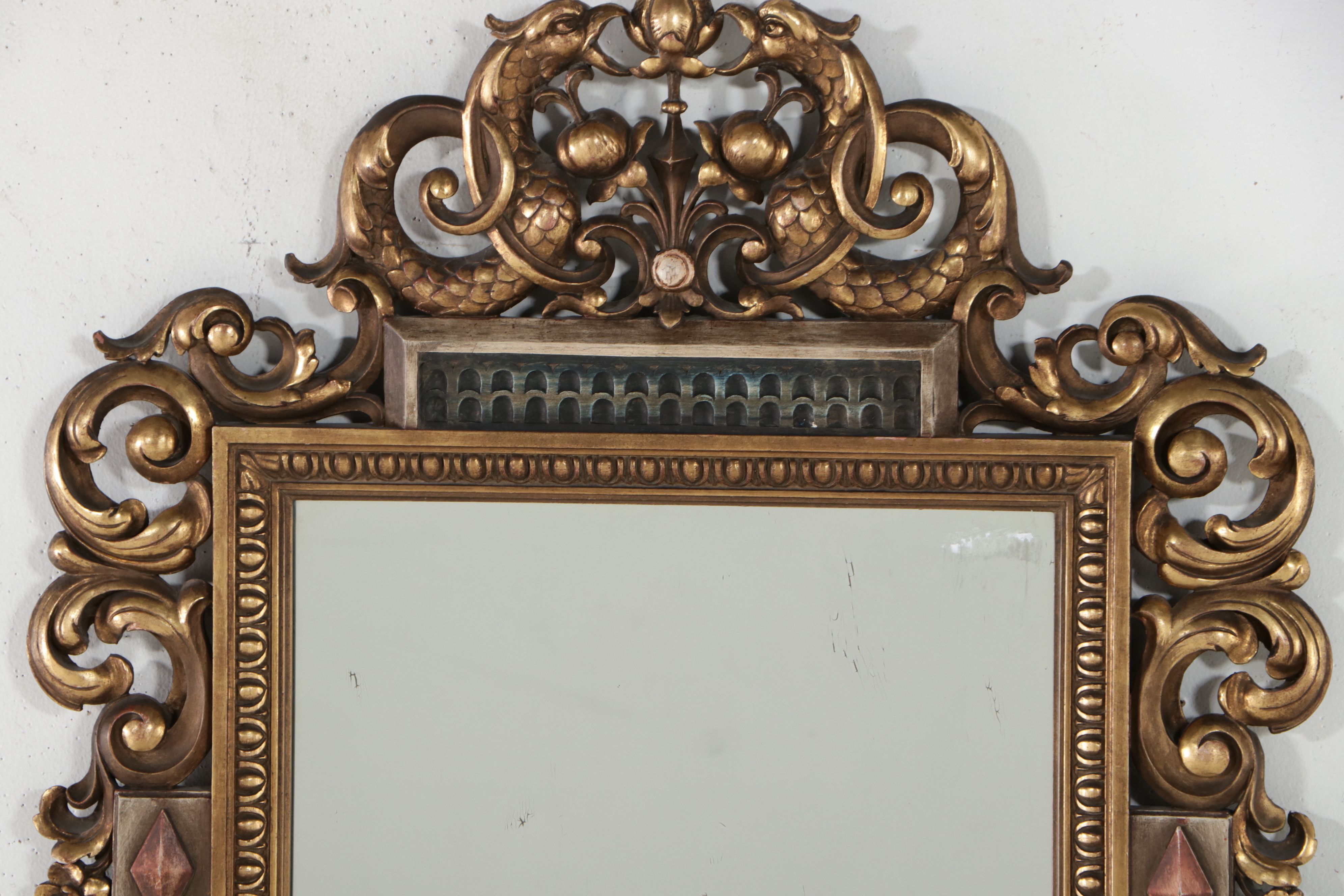 Louis XVI Style Polychrome Giltwood and Gesso Wall Mirror