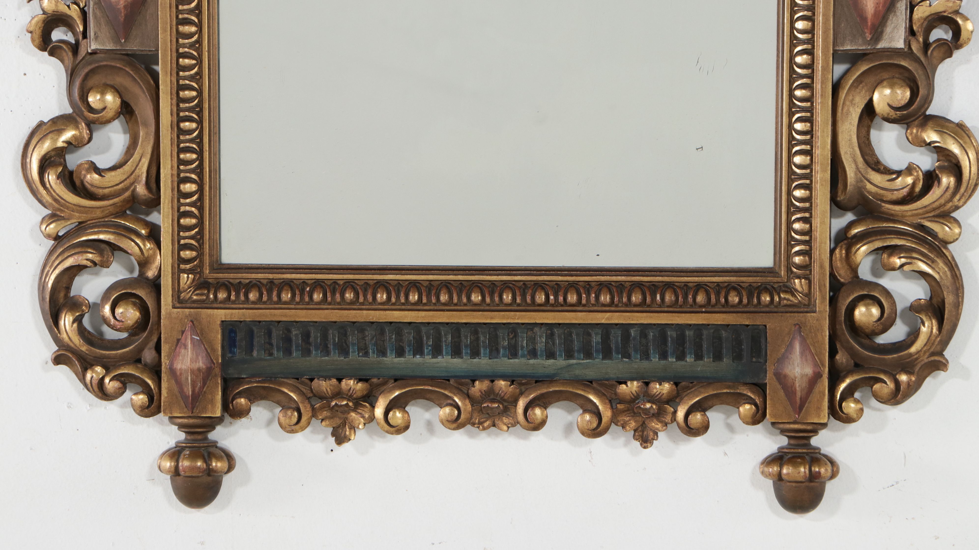 Louis XVI Style Polychrome Giltwood and Gesso Wall Mirror