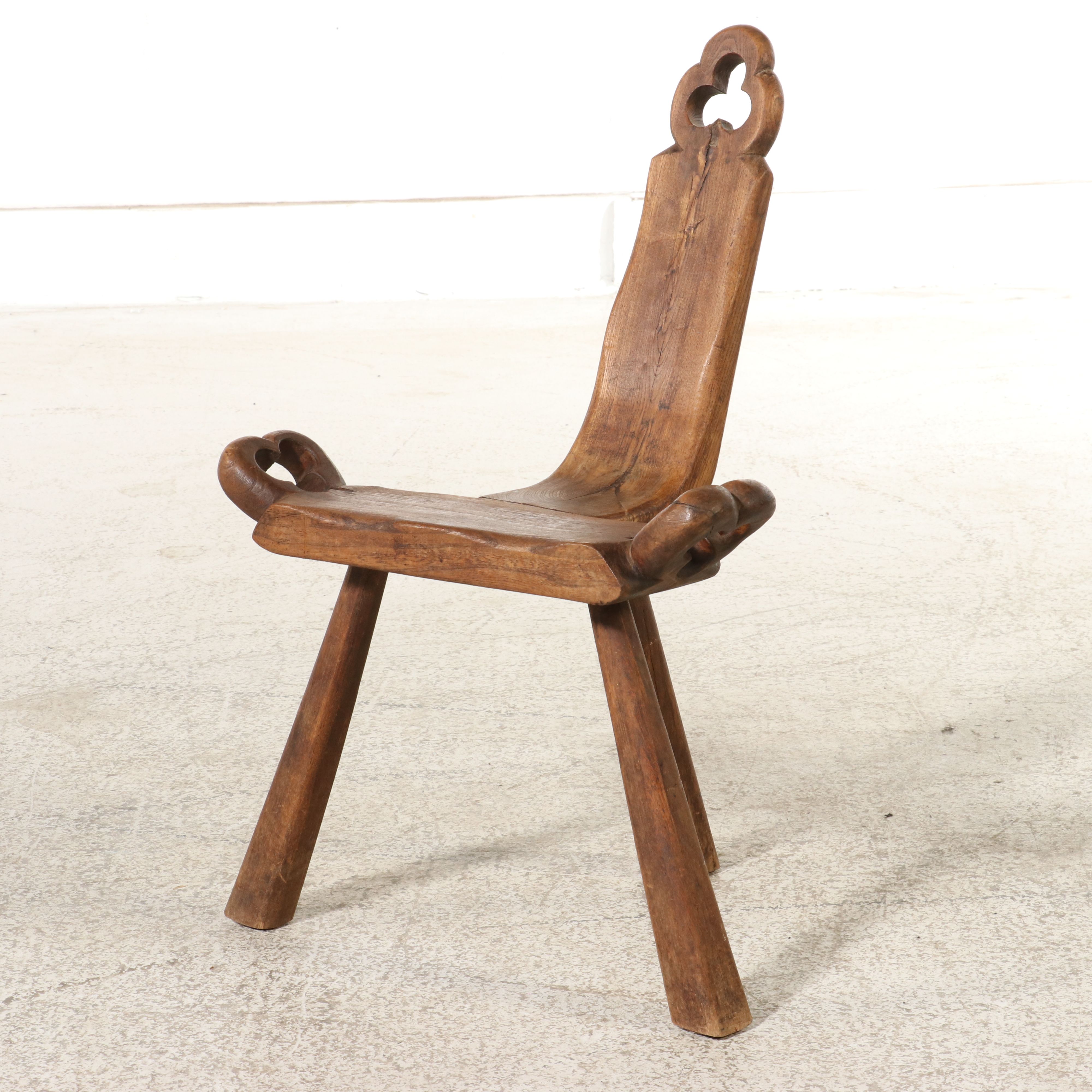 Continental European Style Carved Oak Three-Legged Birthing Stool