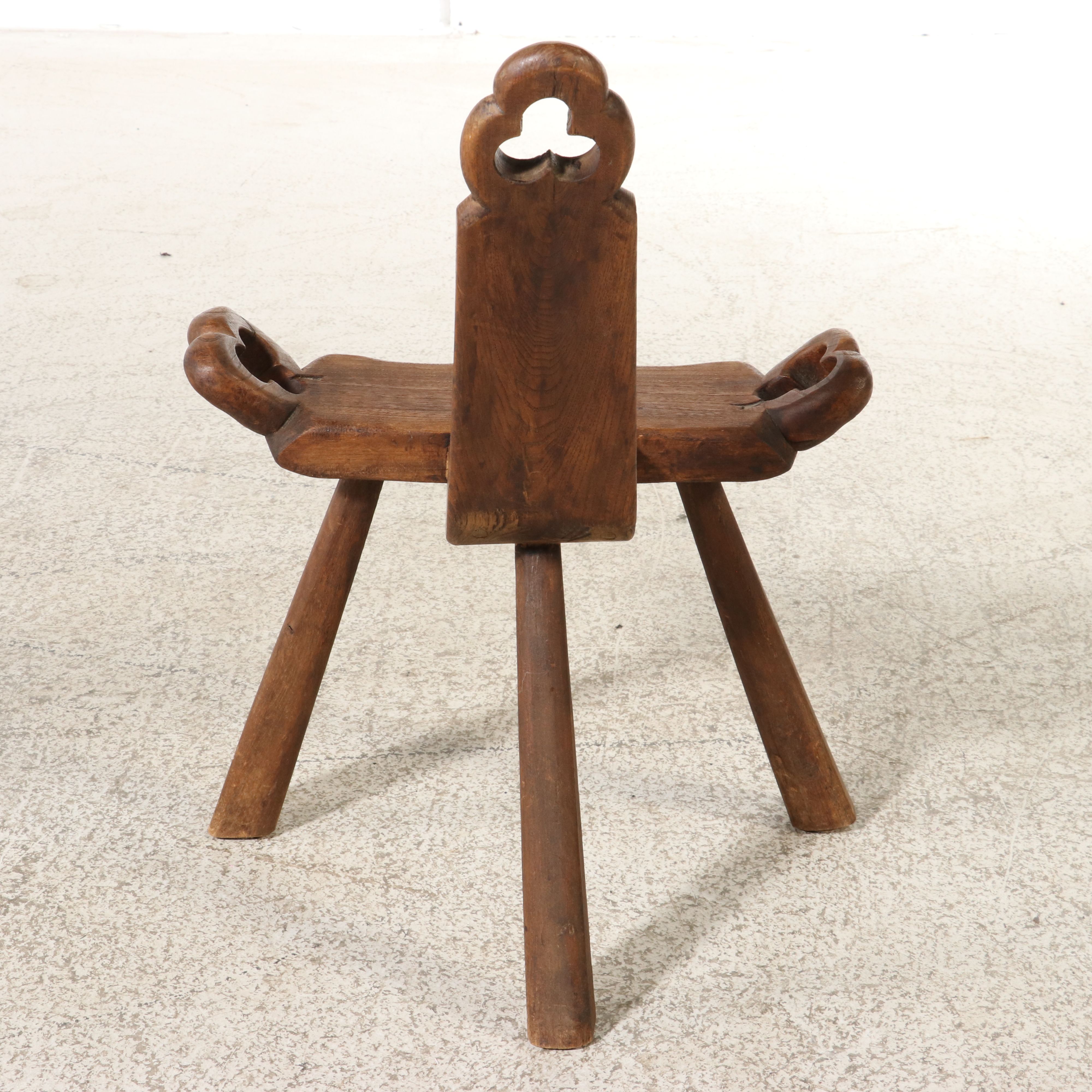 Continental European Style Carved Oak Three-Legged Birthing Stool