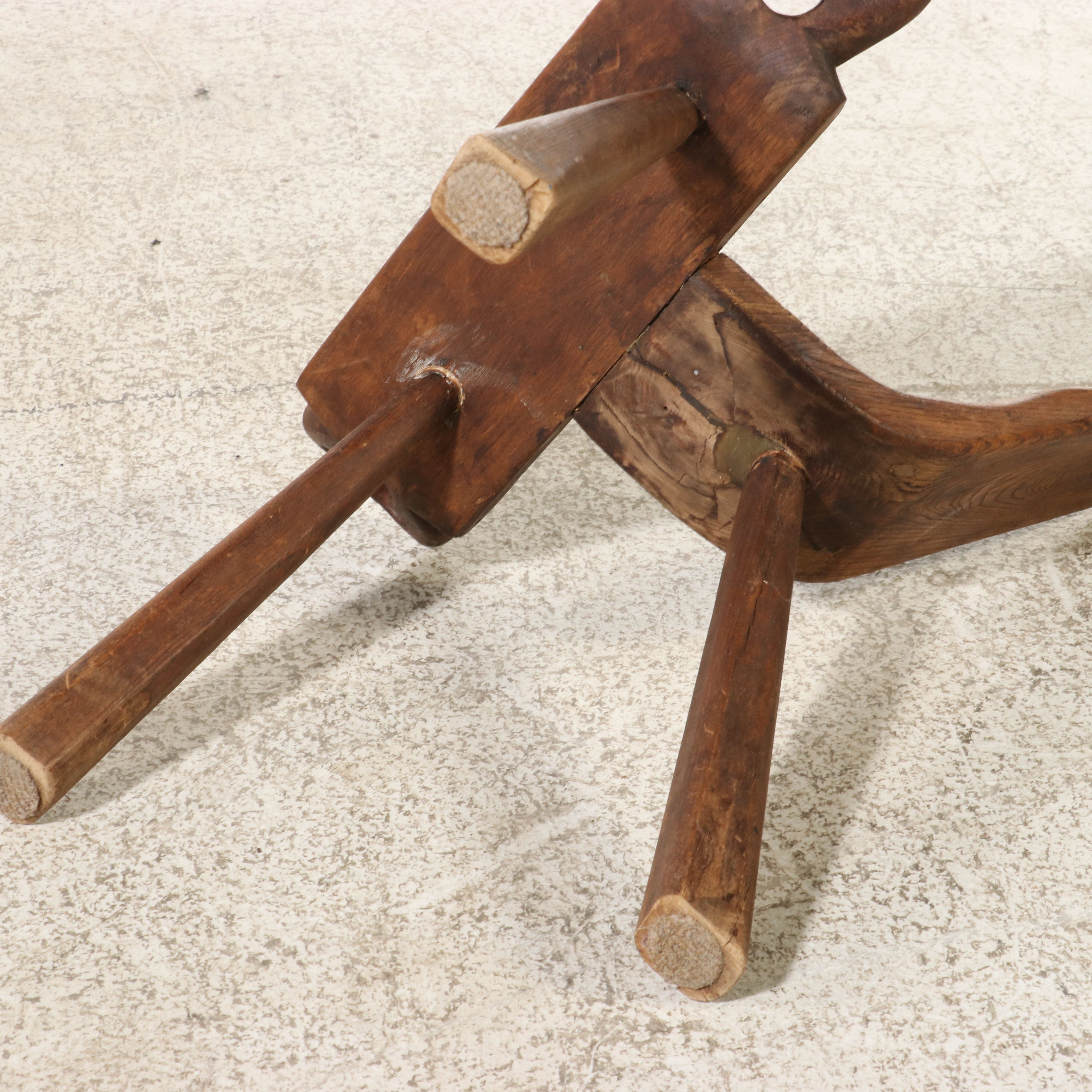 Continental European Style Carved Oak Three-Legged Birthing Stool