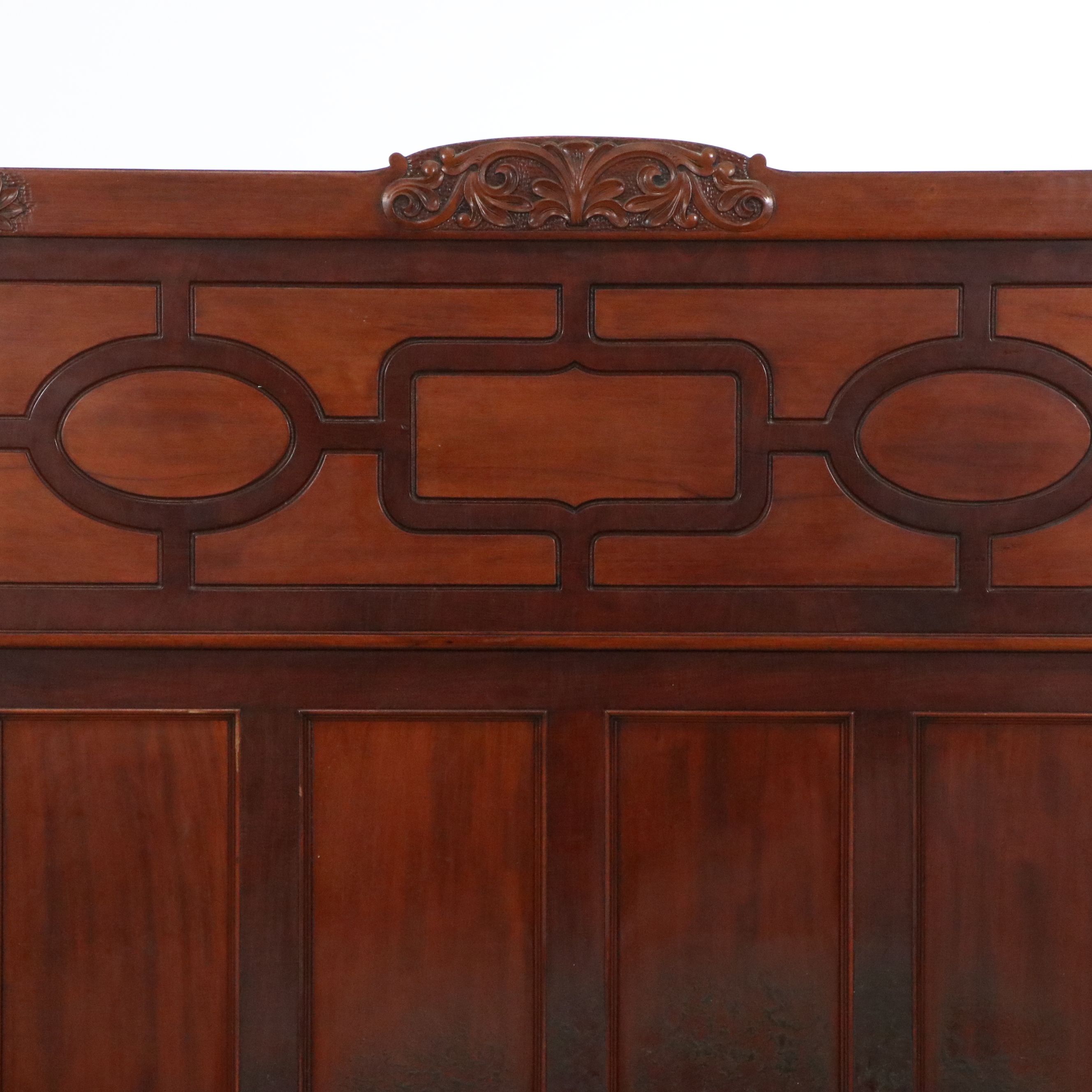 Late Victorian Walnut Full-Size Bed with Fretwork Panels, Late 19th Century
