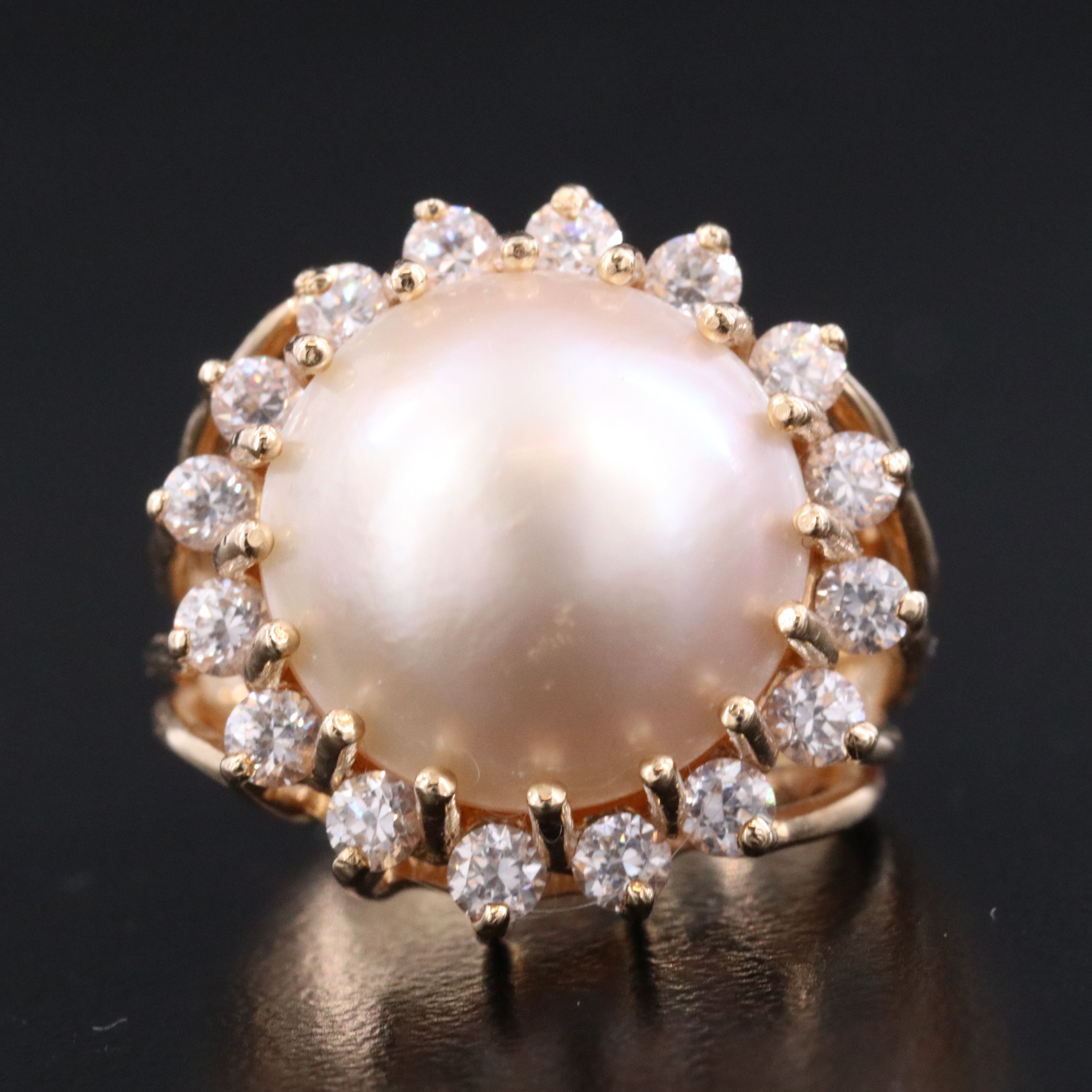 14K Mabé Pearl and CZ Ring