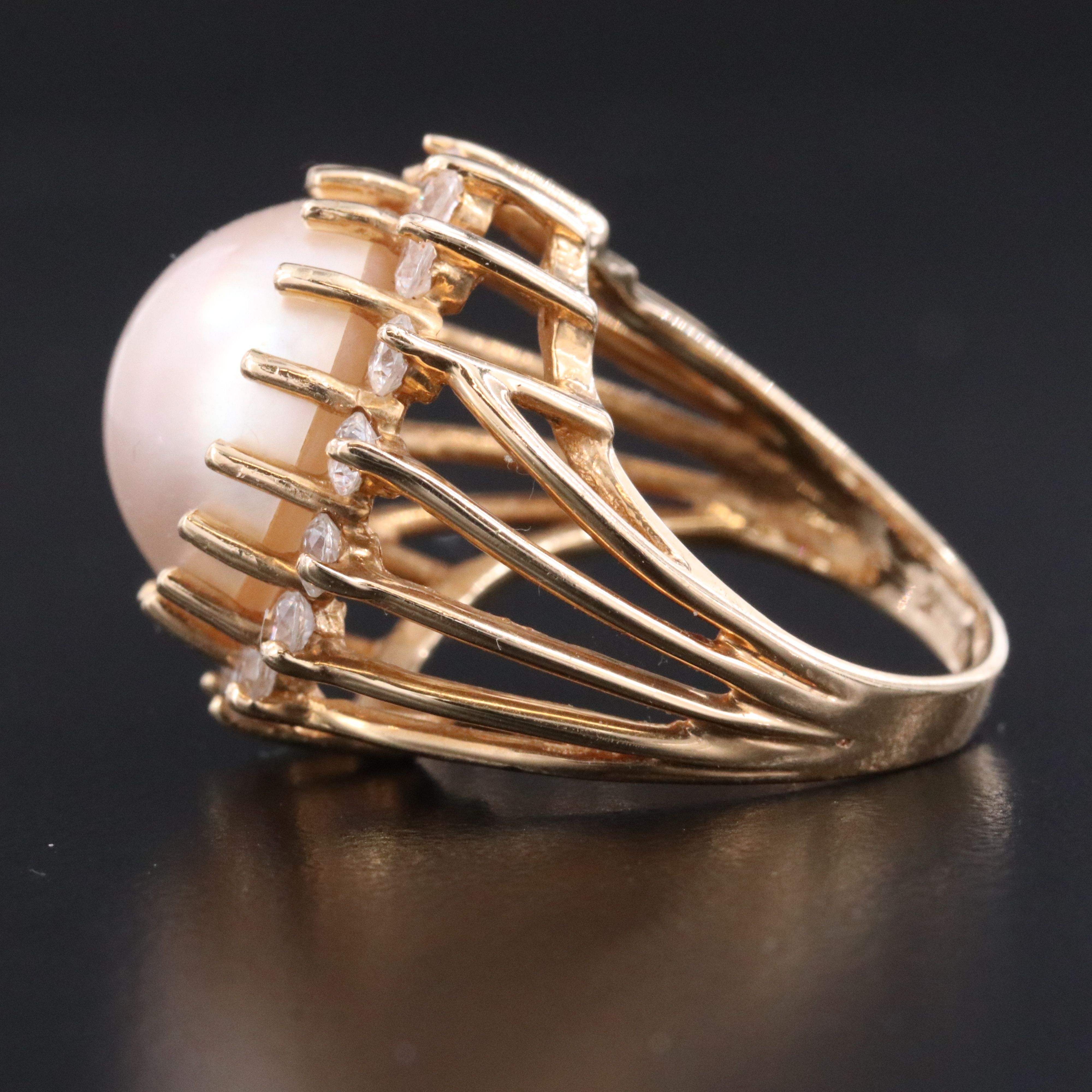 14K Mabé Pearl and CZ Ring