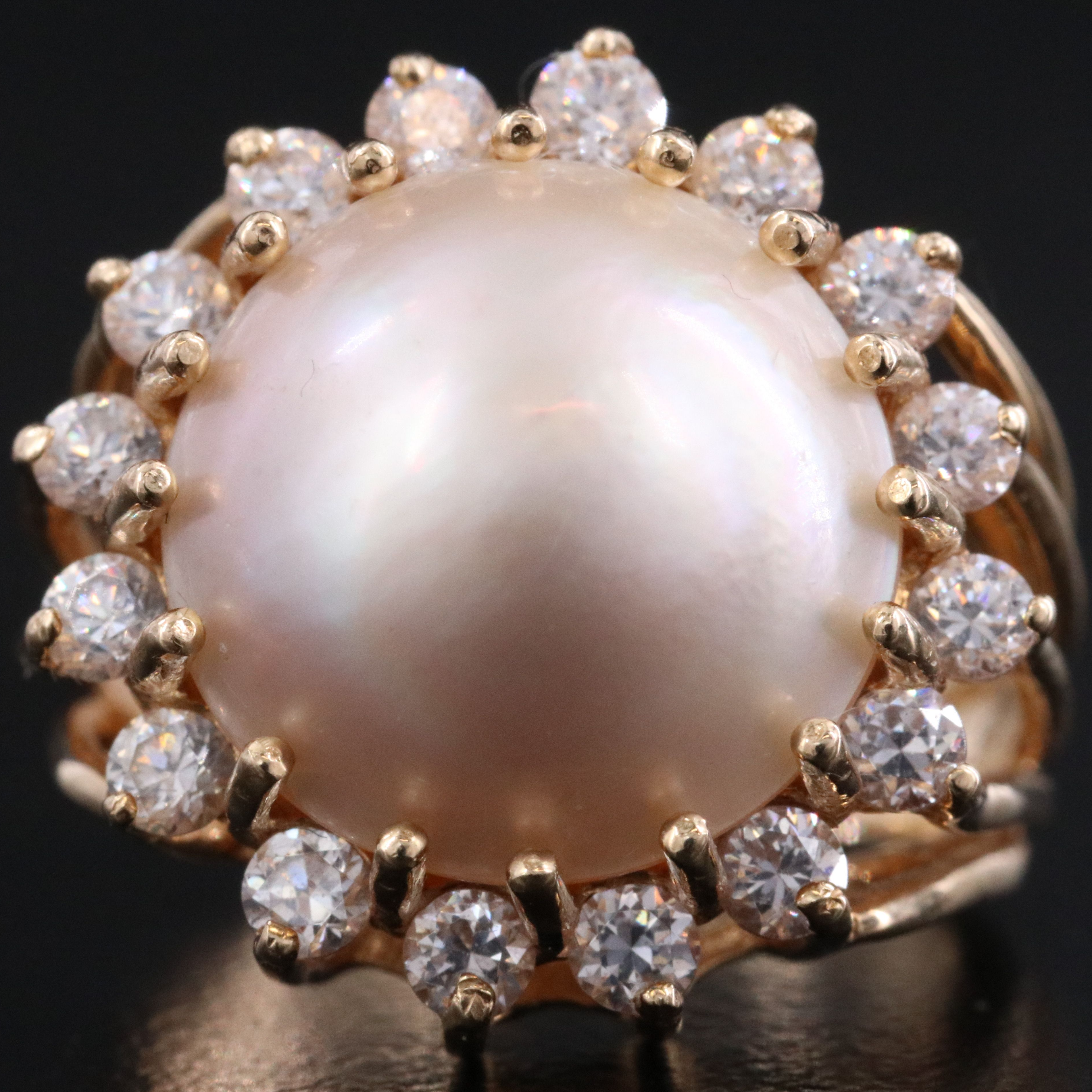 14K Mabé Pearl and CZ Ring
