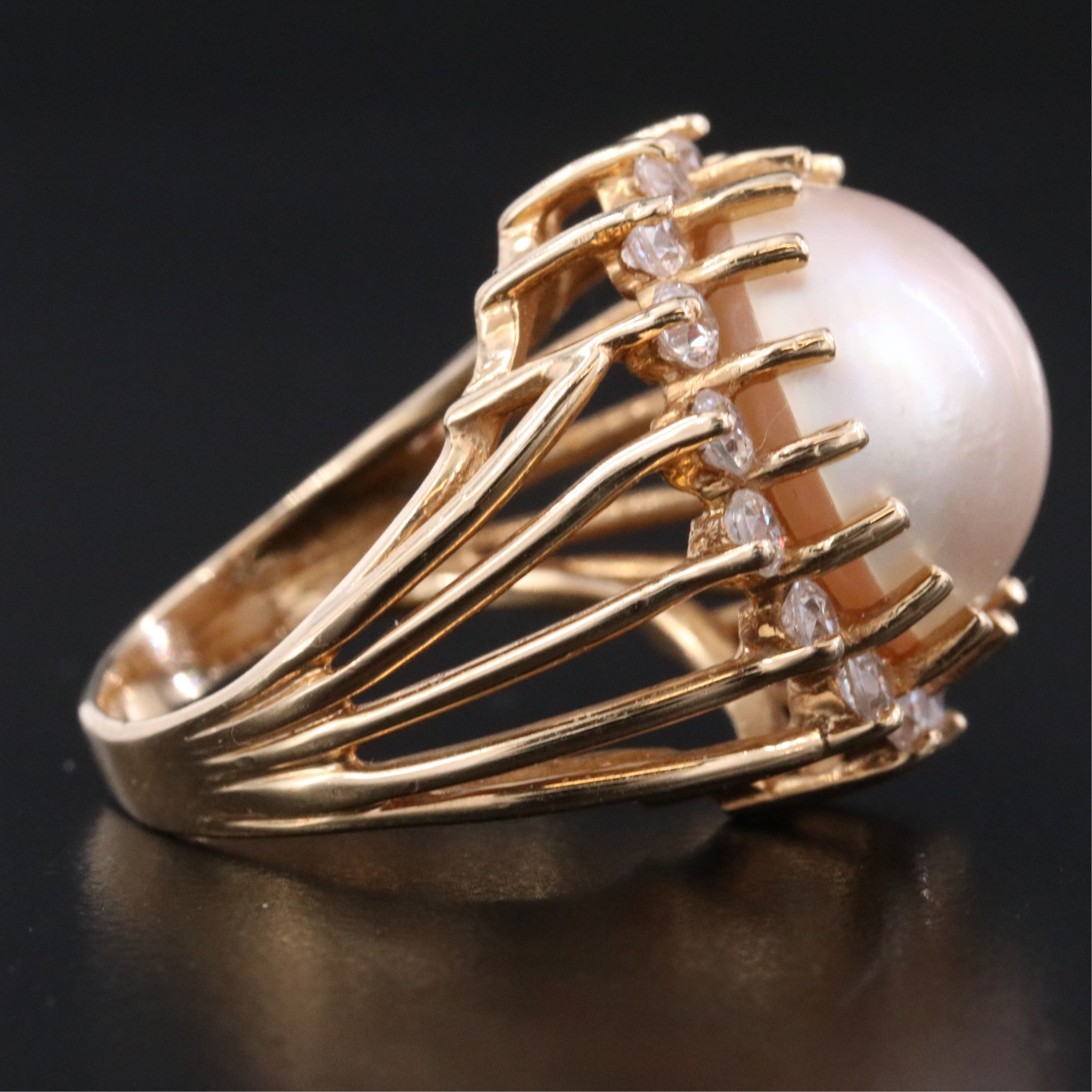 14K Mabé Pearl and CZ Ring