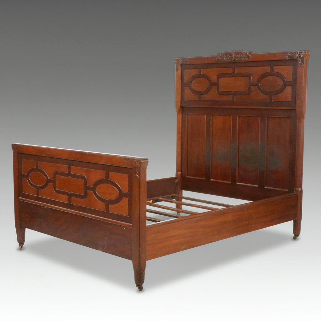 Late Victorian Walnut Full-Size Bed with Fretwork Panels, Late 19th Century