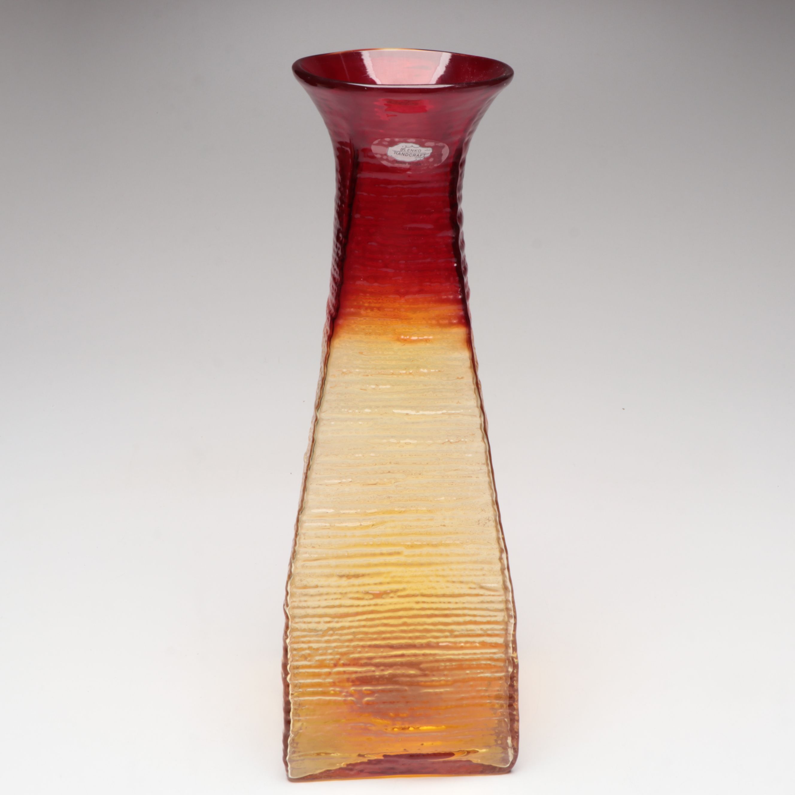 Blenko Handcrafted Tangerine Strata Vases, 2003