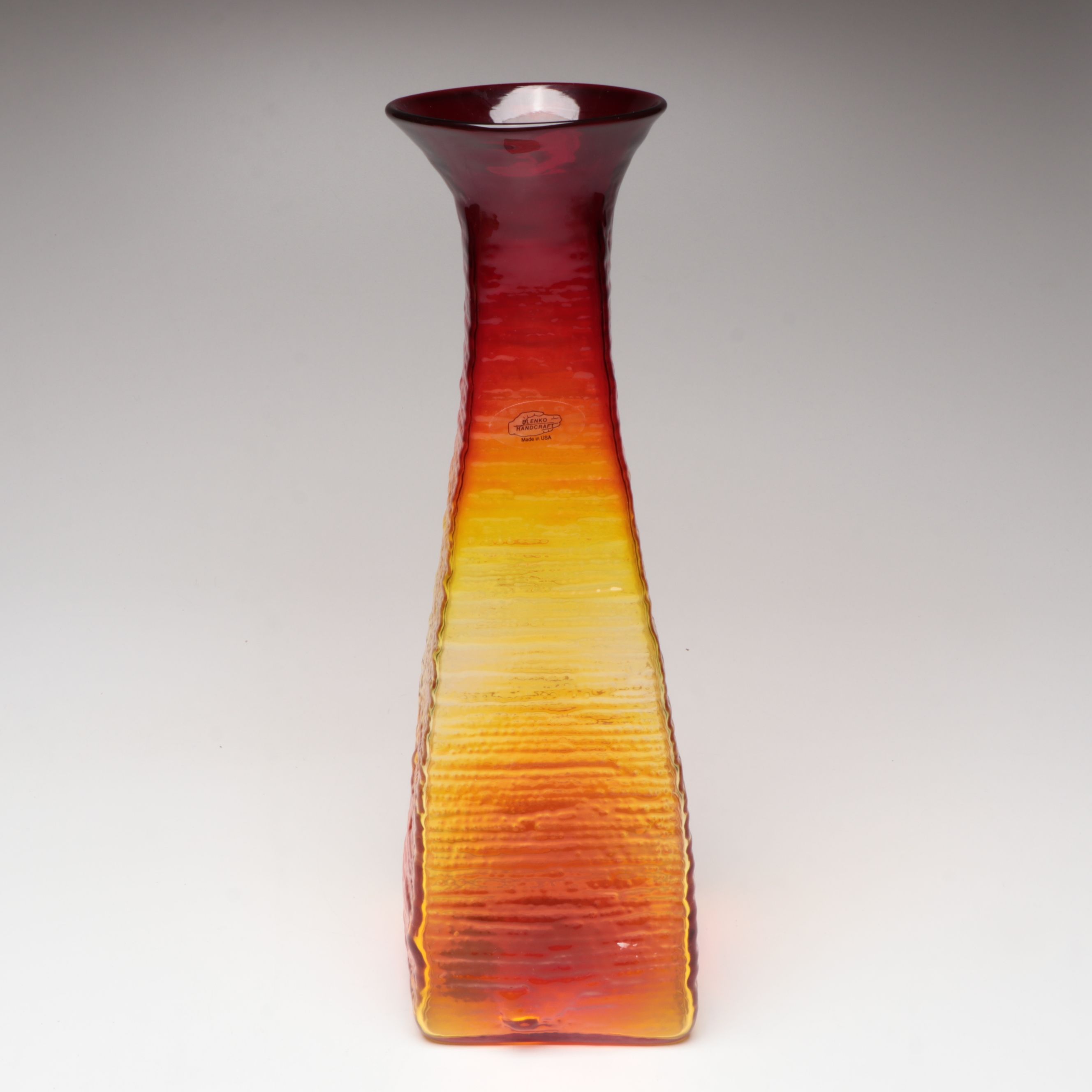 Blenko Handcrafted Tangerine Strata Vases, 2003