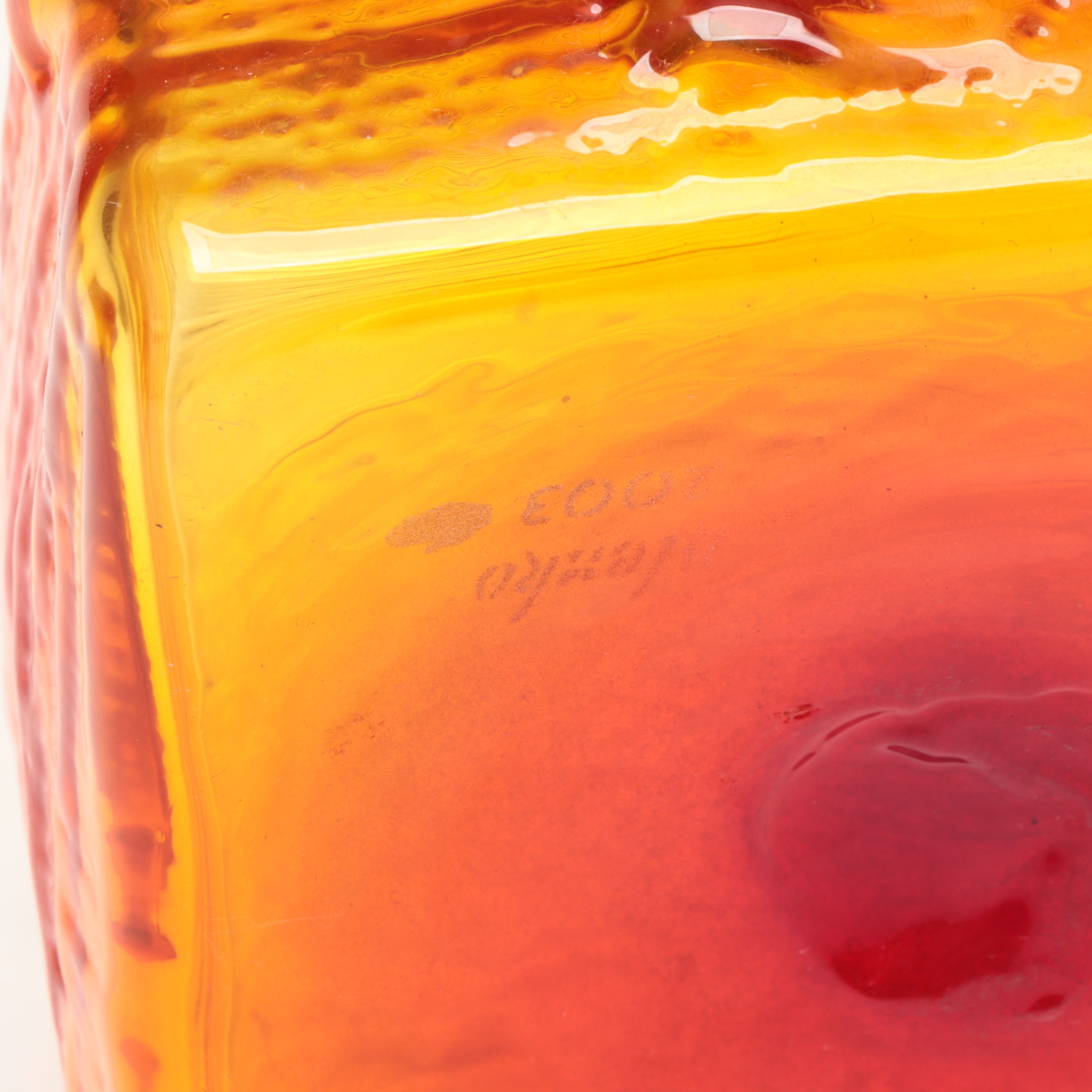 Blenko Handcrafted Tangerine Strata Vases, 2003