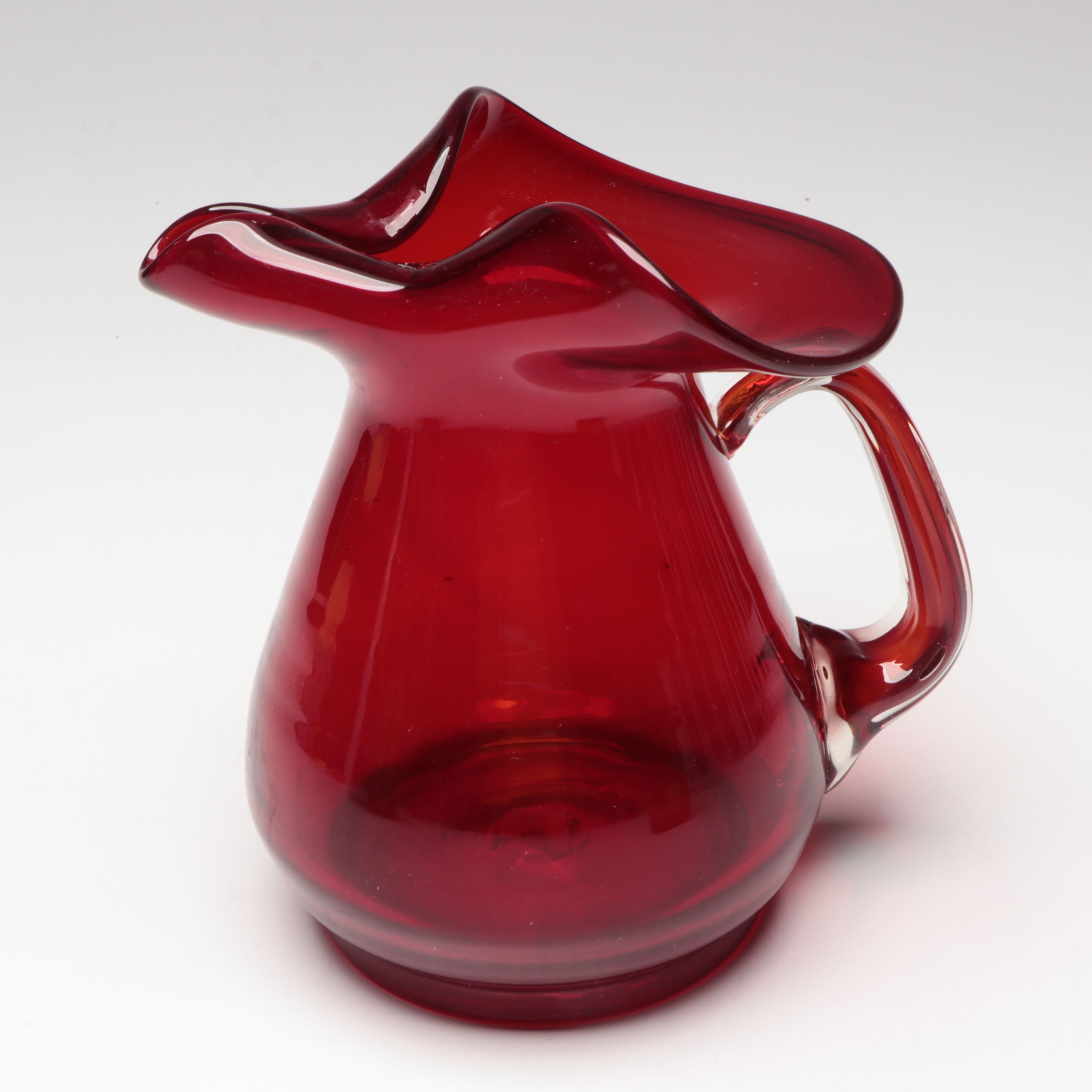 Blenko Amber Glass Paper Bag Vase with Pitcher and Decorative Bowl