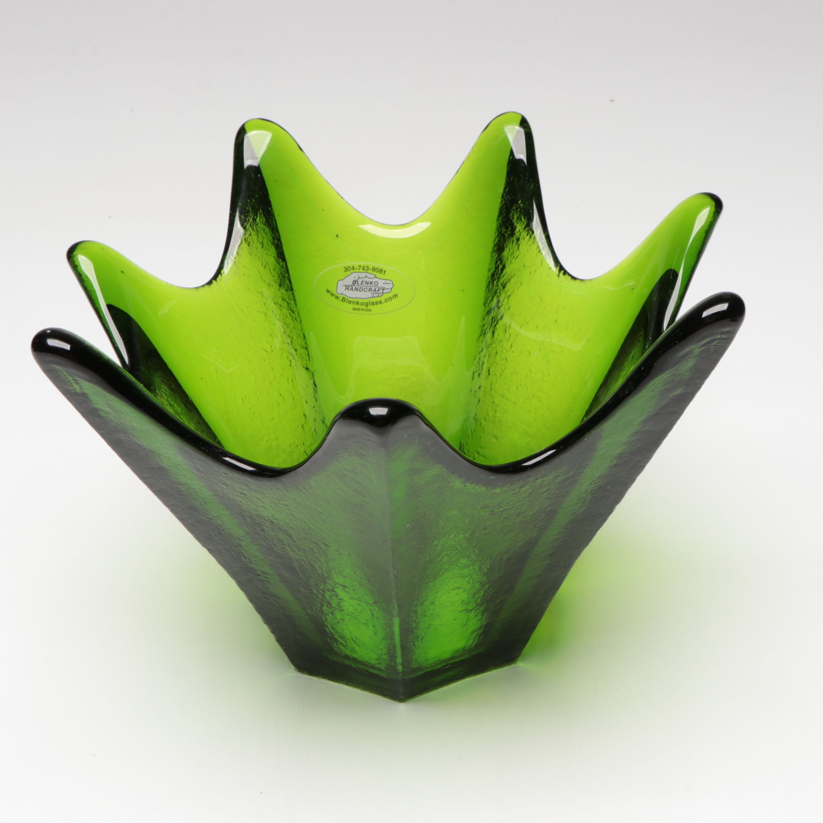 Blenko Amber Glass Paper Bag Vase with Pitcher and Decorative Bowl