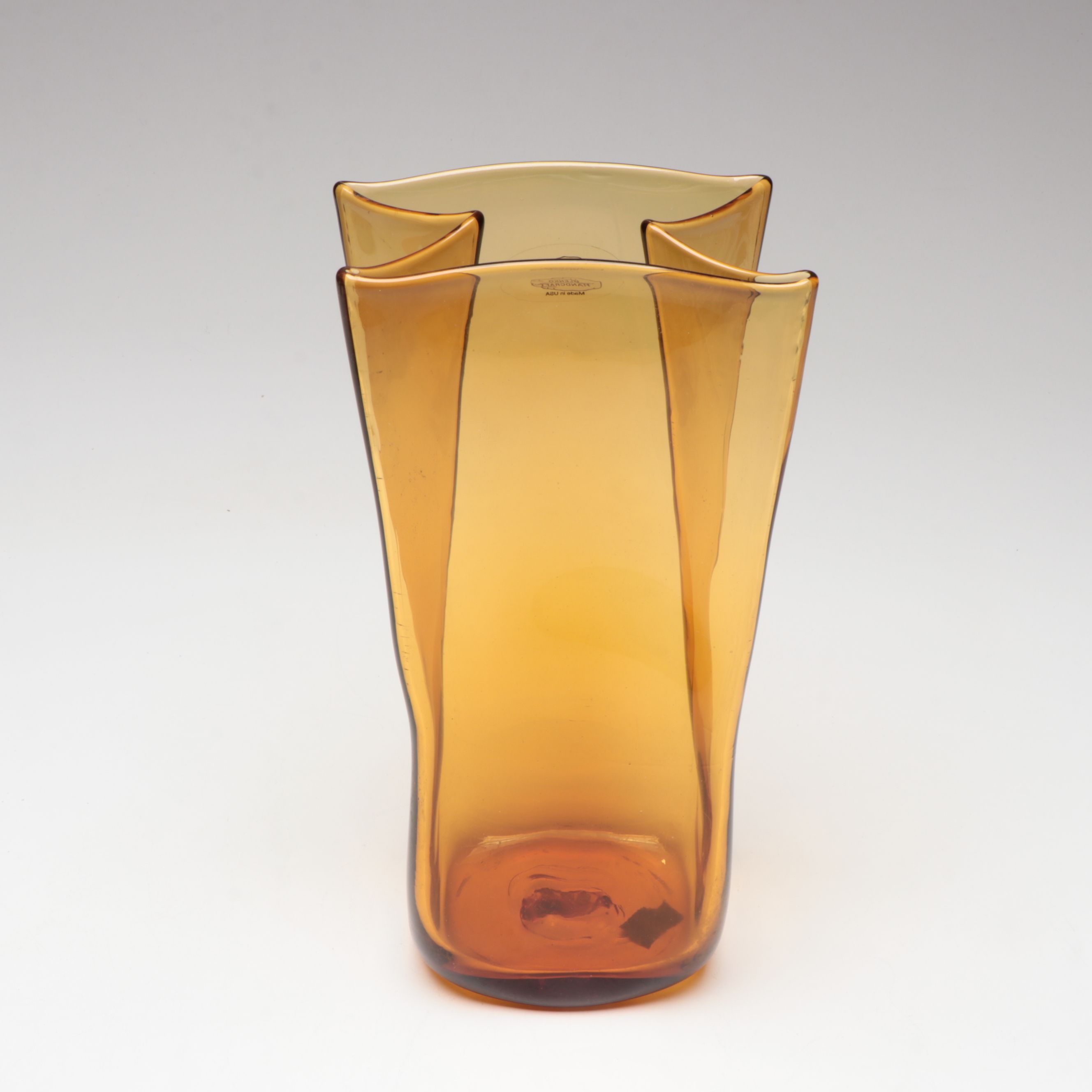 Blenko Amber Glass Paper Bag Vase with Pitcher and Decorative Bowl