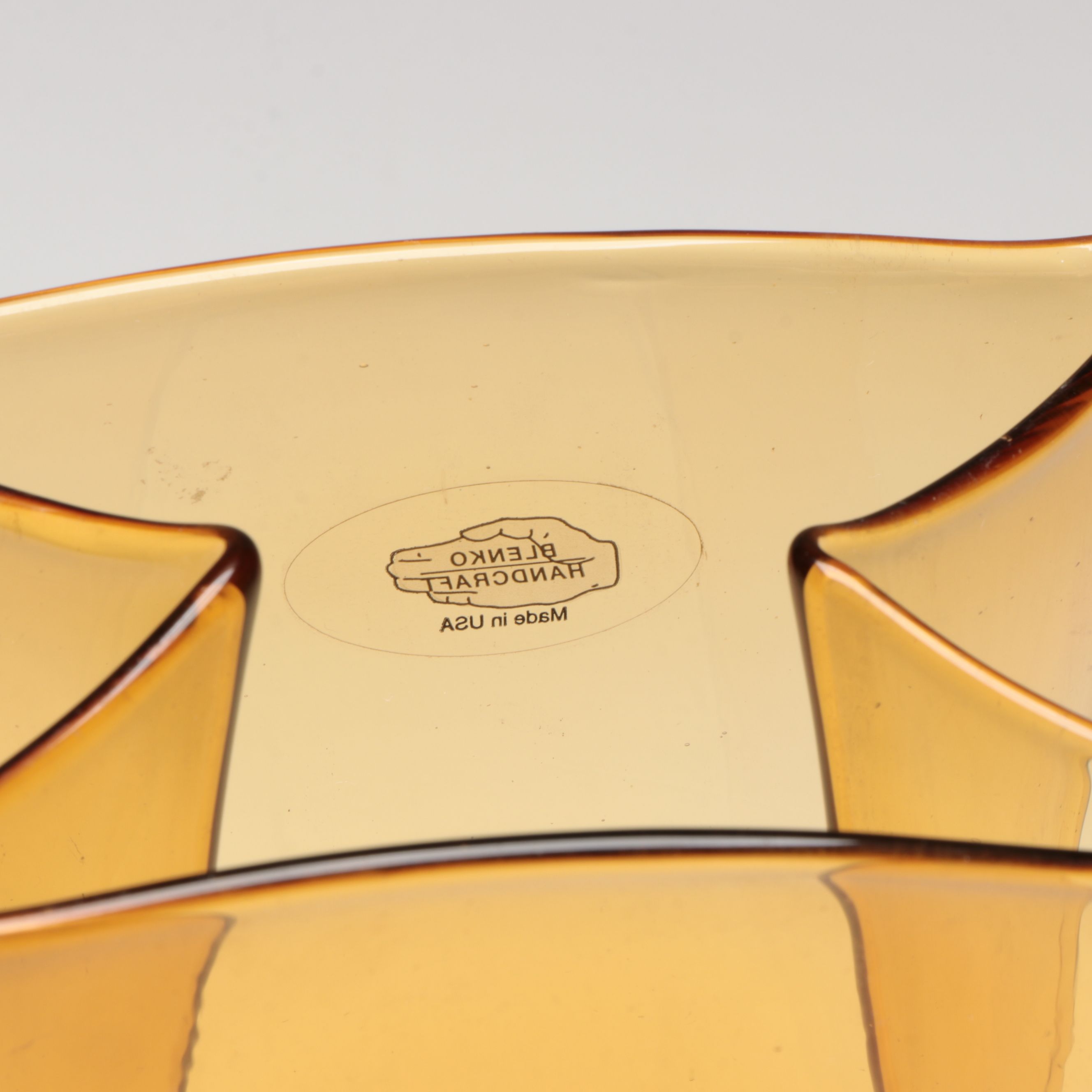 Blenko Amber Glass Paper Bag Vase with Pitcher and Decorative Bowl